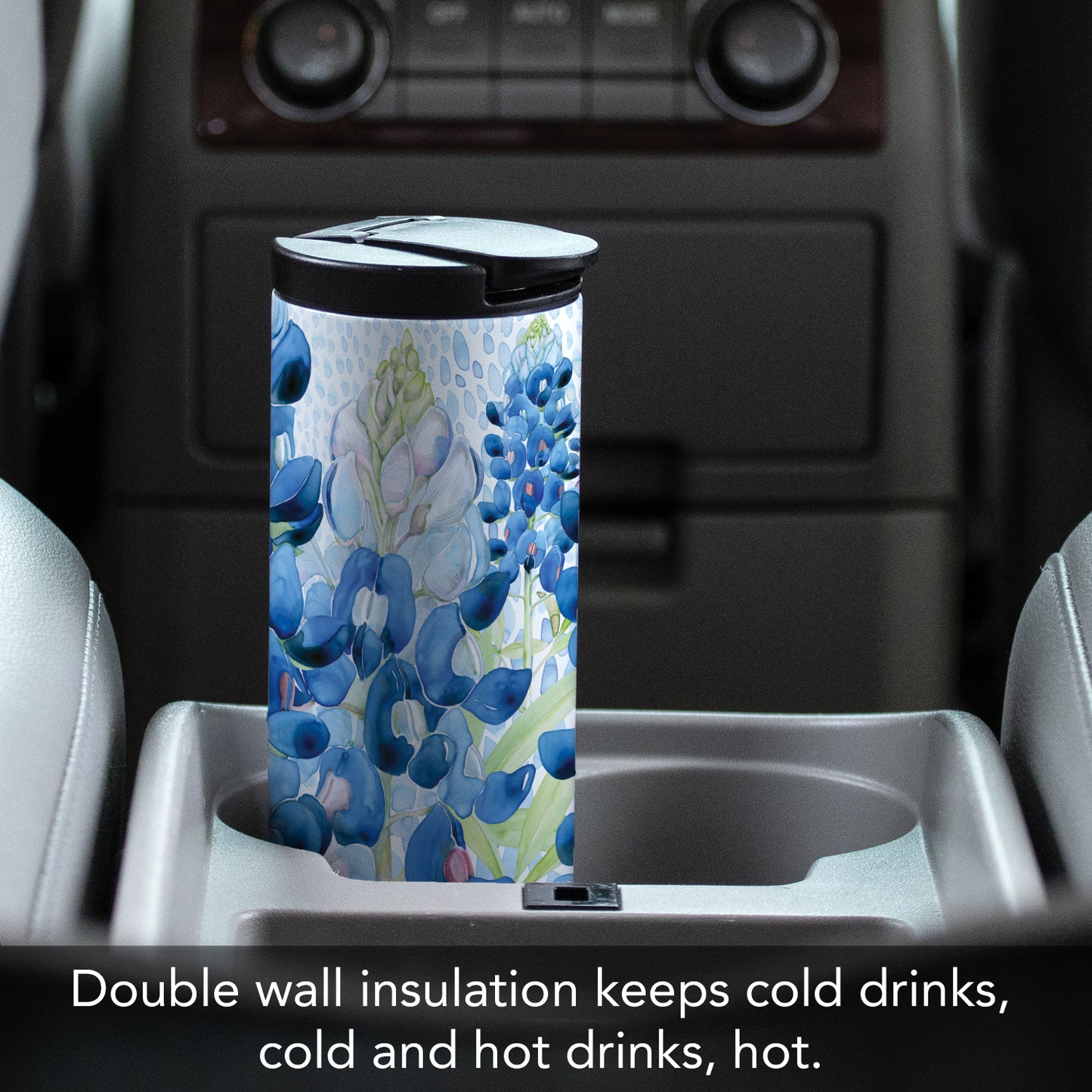 Highland Home Bluebonnet Field Decorative Stainless Steel Double Wall Insulated Travel Tumbler with Lid 17 oz. Manufactured in the USA Dishwasher Safe