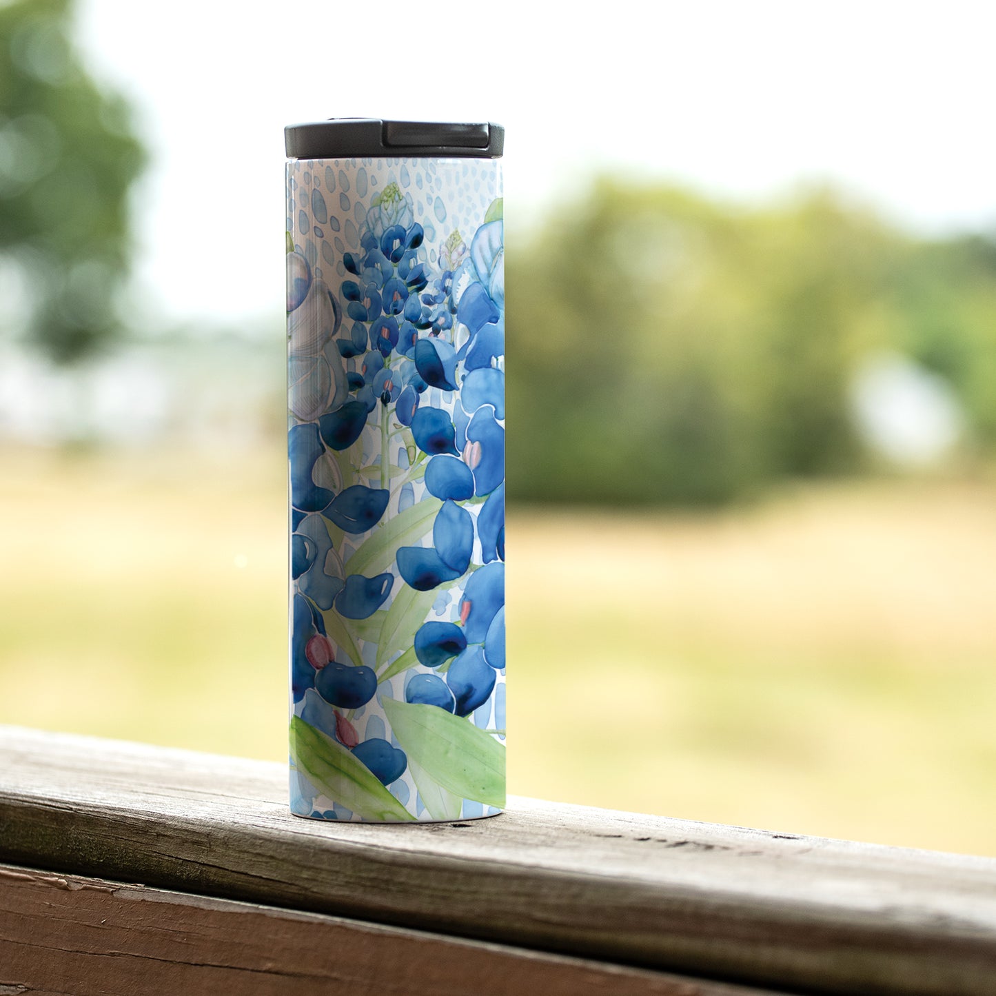 Highland Home Bluebonnet Field Decorative Stainless Steel Double Wall Insulated Travel Tumbler with Lid 17 oz. Manufactured in the USA Dishwasher Safe