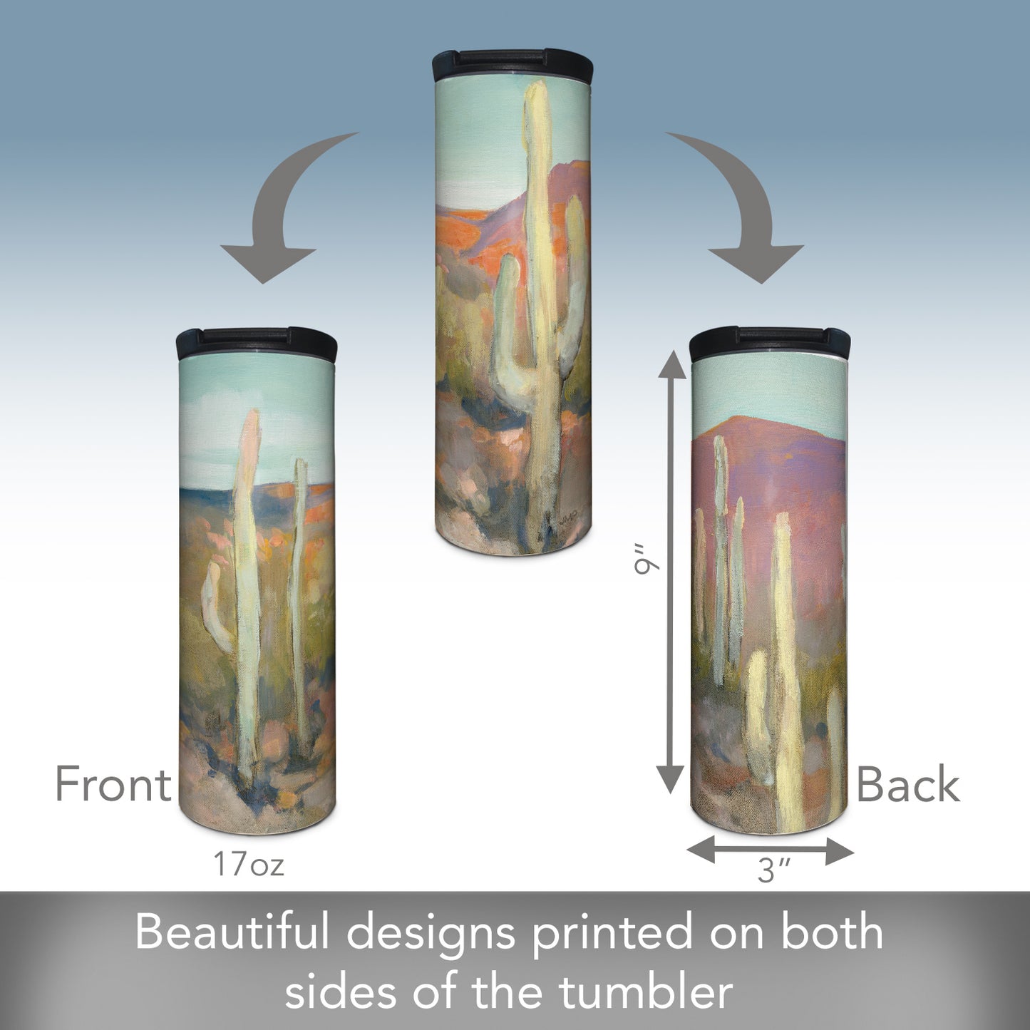 High Desert Decorative Stainless Steel Double Wall Insulated Travel Tumbler with Lid 17 oz.