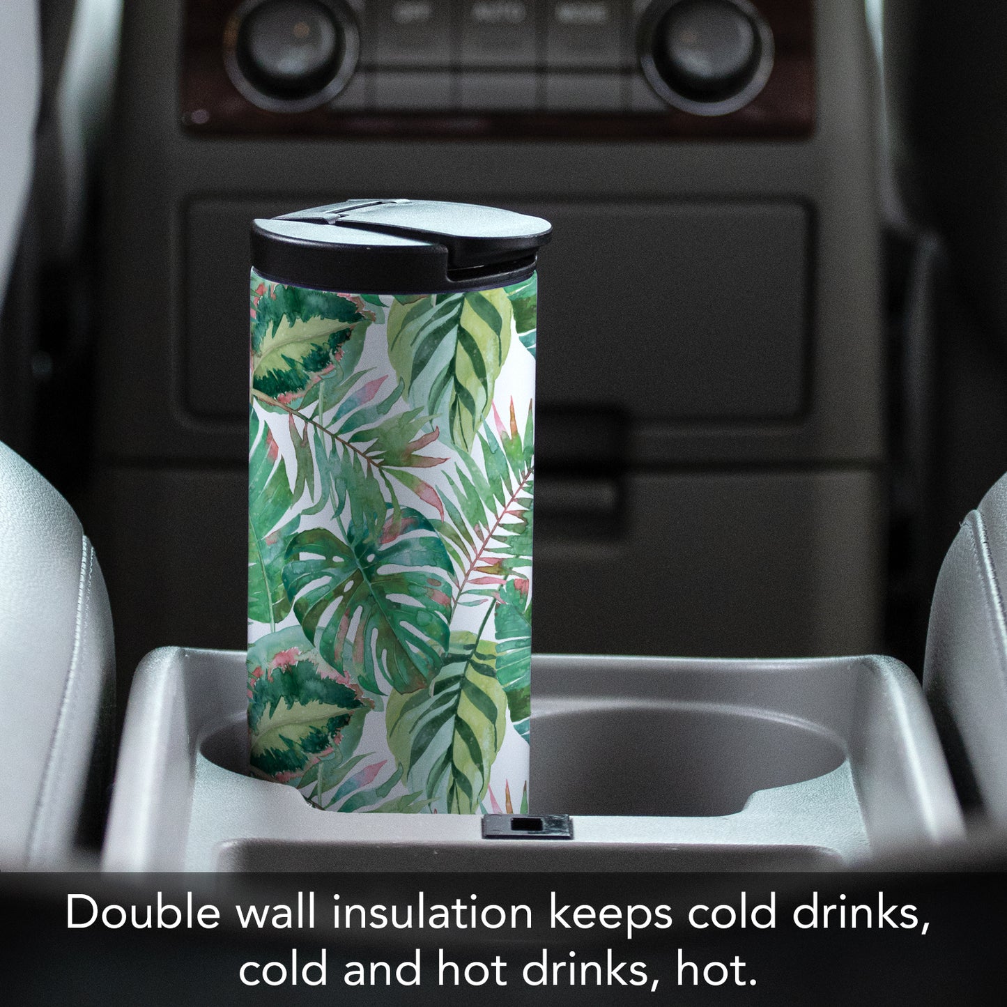 Highland Home Jungle Decorative Stainless Steel Double Wall Insulated Travel Tumbler with Lid 17 oz. Manufactured in the USA Dishwasher Safe