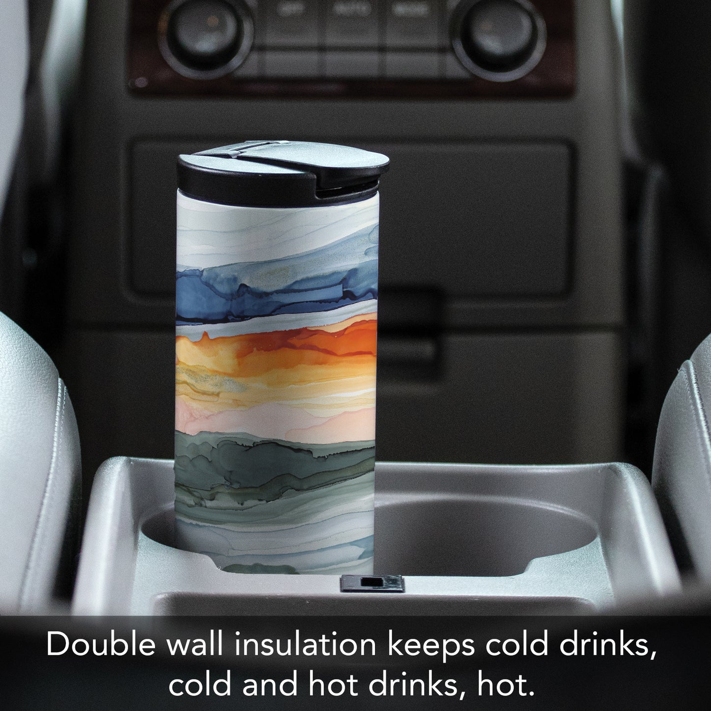 Highland Home Watercolor Sunrise Decorative Stainless Steel Double Wall Insulated Travel Tumbler with Lid 17 oz. Manufactured in the USA Dishwasher Safe