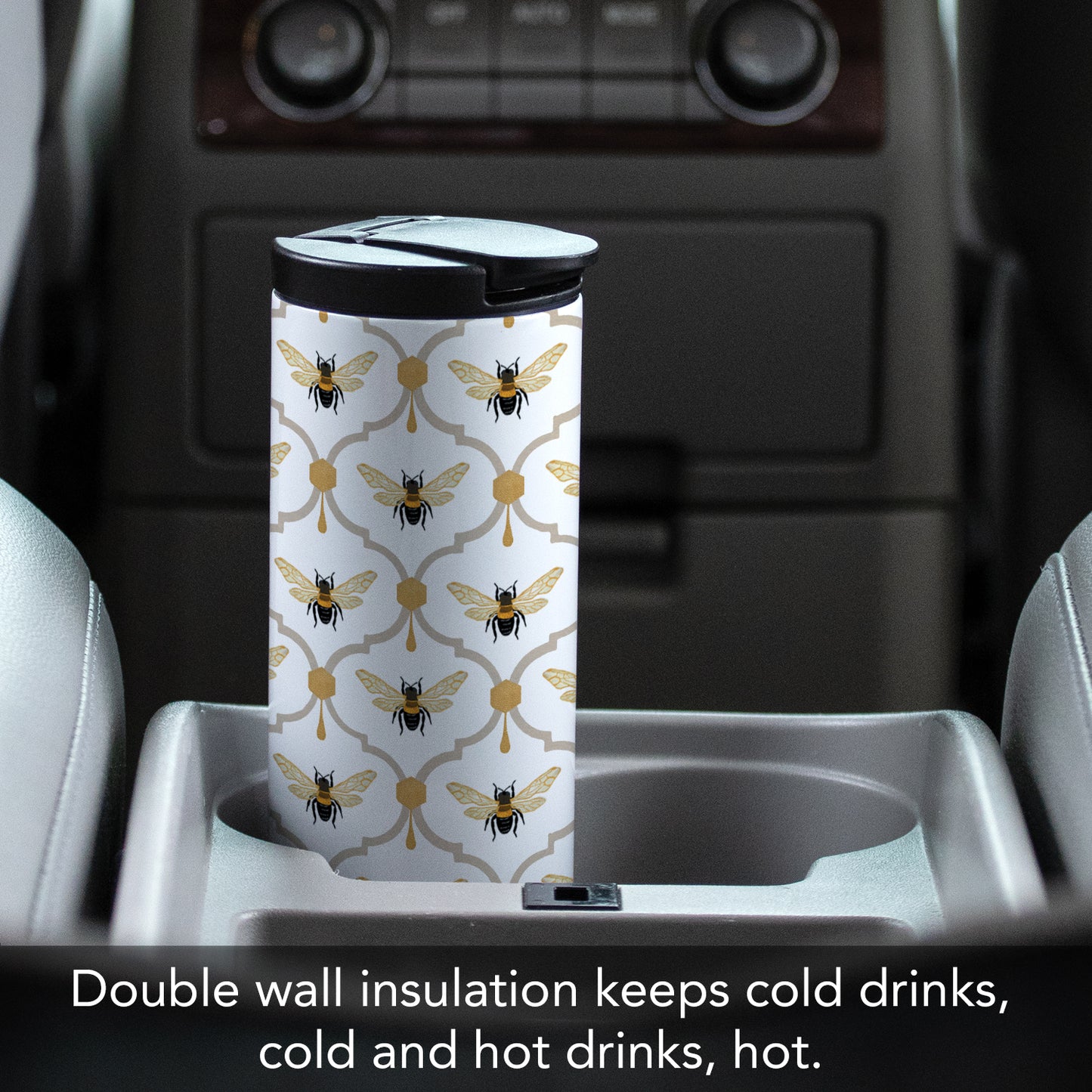 All the Bees Decorative Stainless Steel Double Wall Insulated Travel Tumbler with Lid 17 oz.