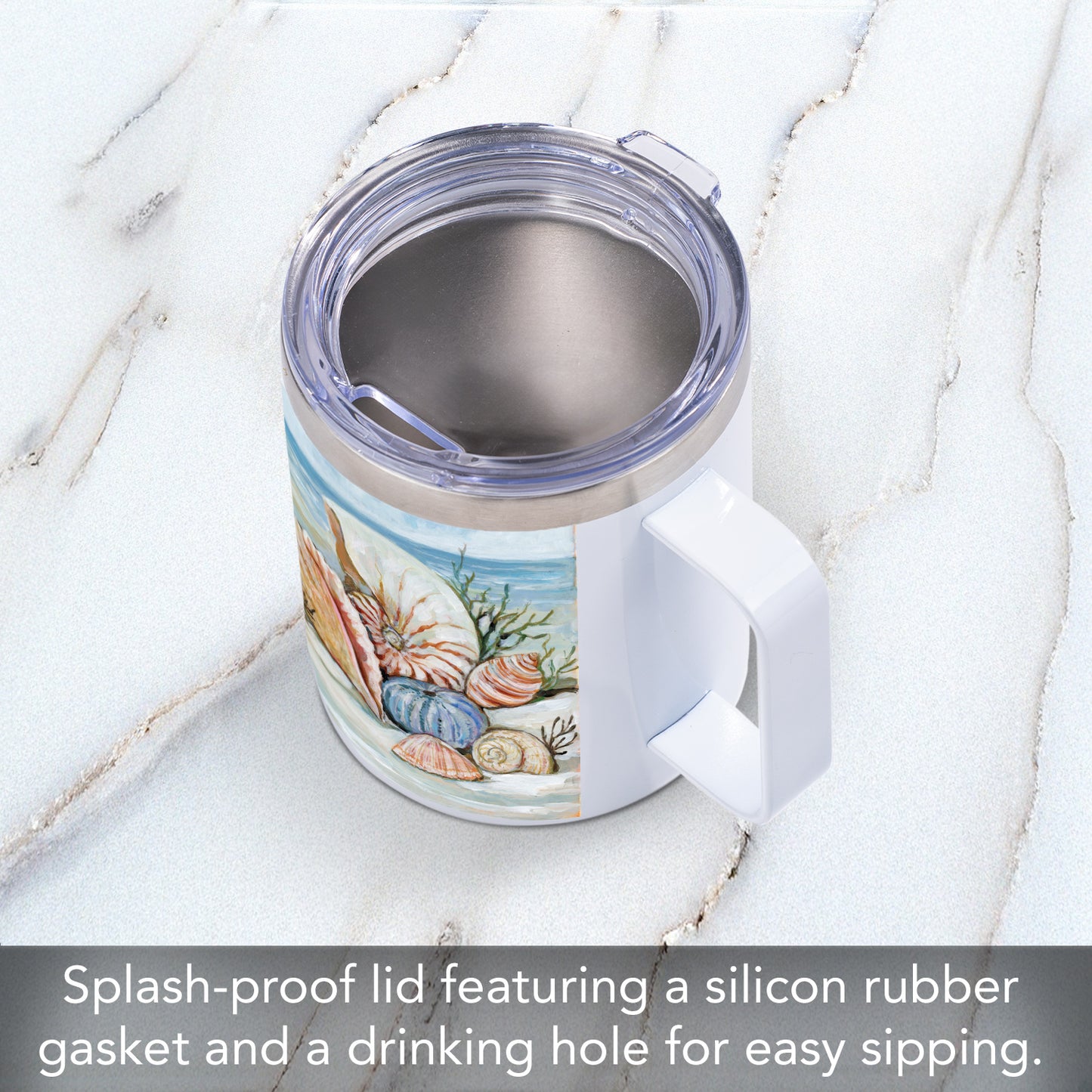 Coastal Shore Stainless Steel Travel Mug with Lid 12 oz. Manufactured in the USA