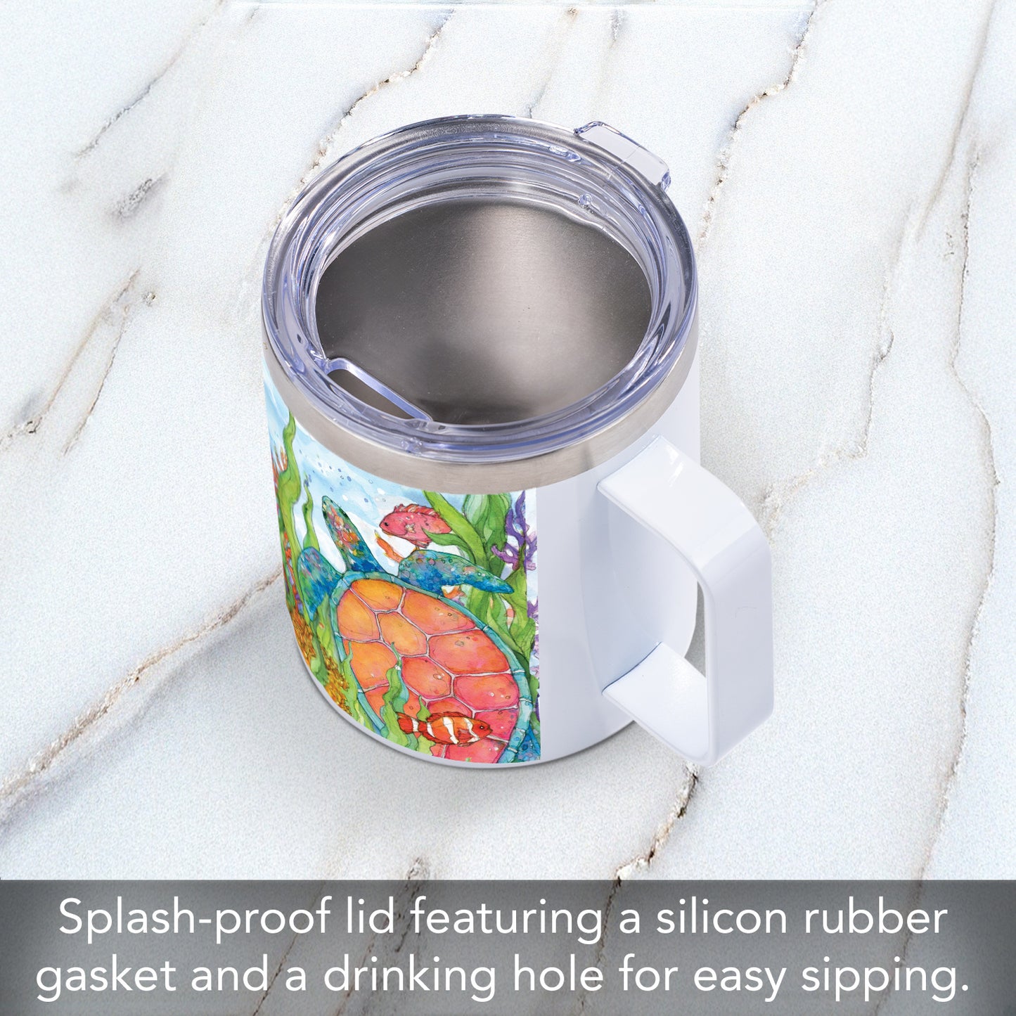 Highland Home Colorful Sea Turtles Stainless Steel Mug with Lid 12 oz. Manufactured in the USA
