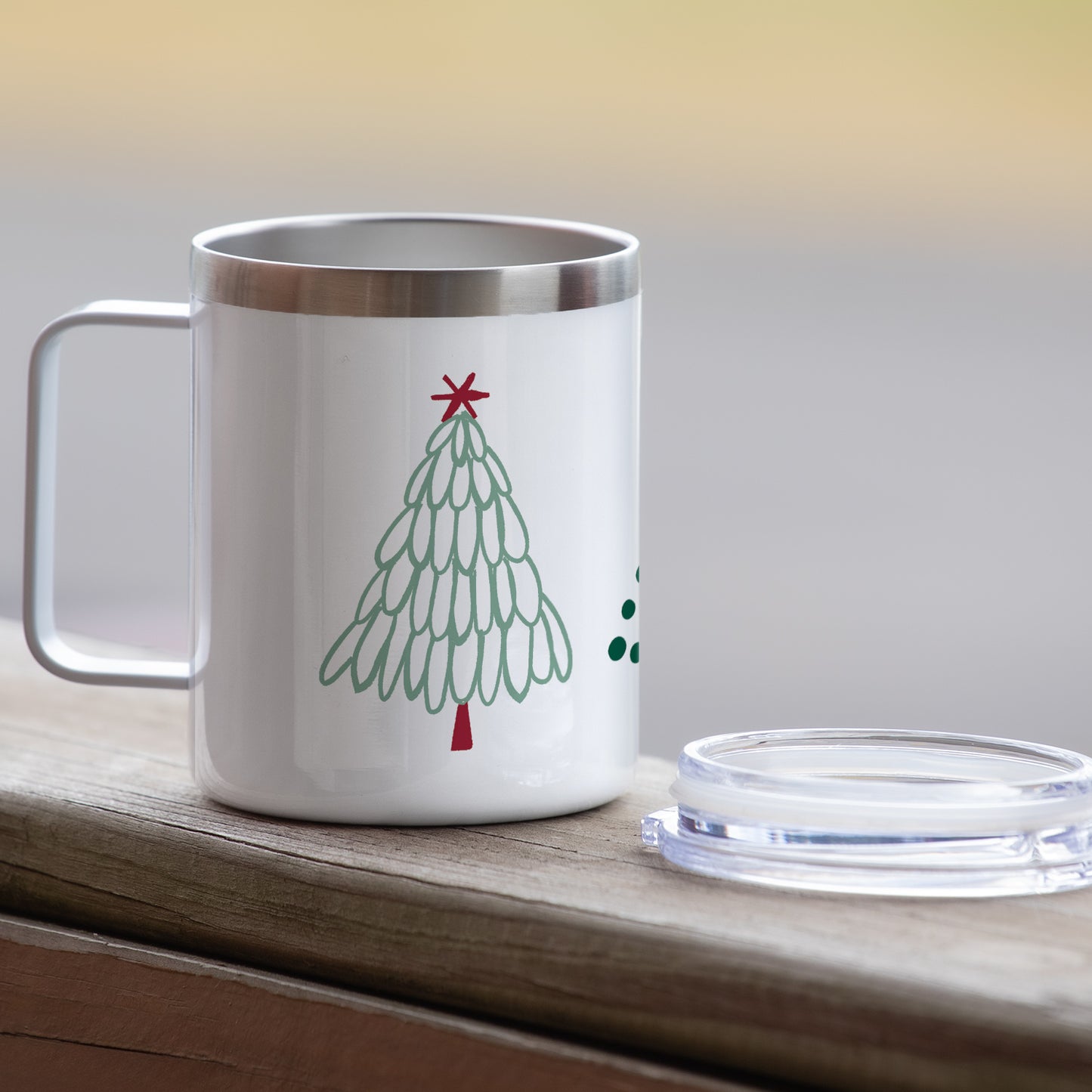 Scandinavian Christmas Decorative Stainless Steel Travel Mug with Lid 12 oz.