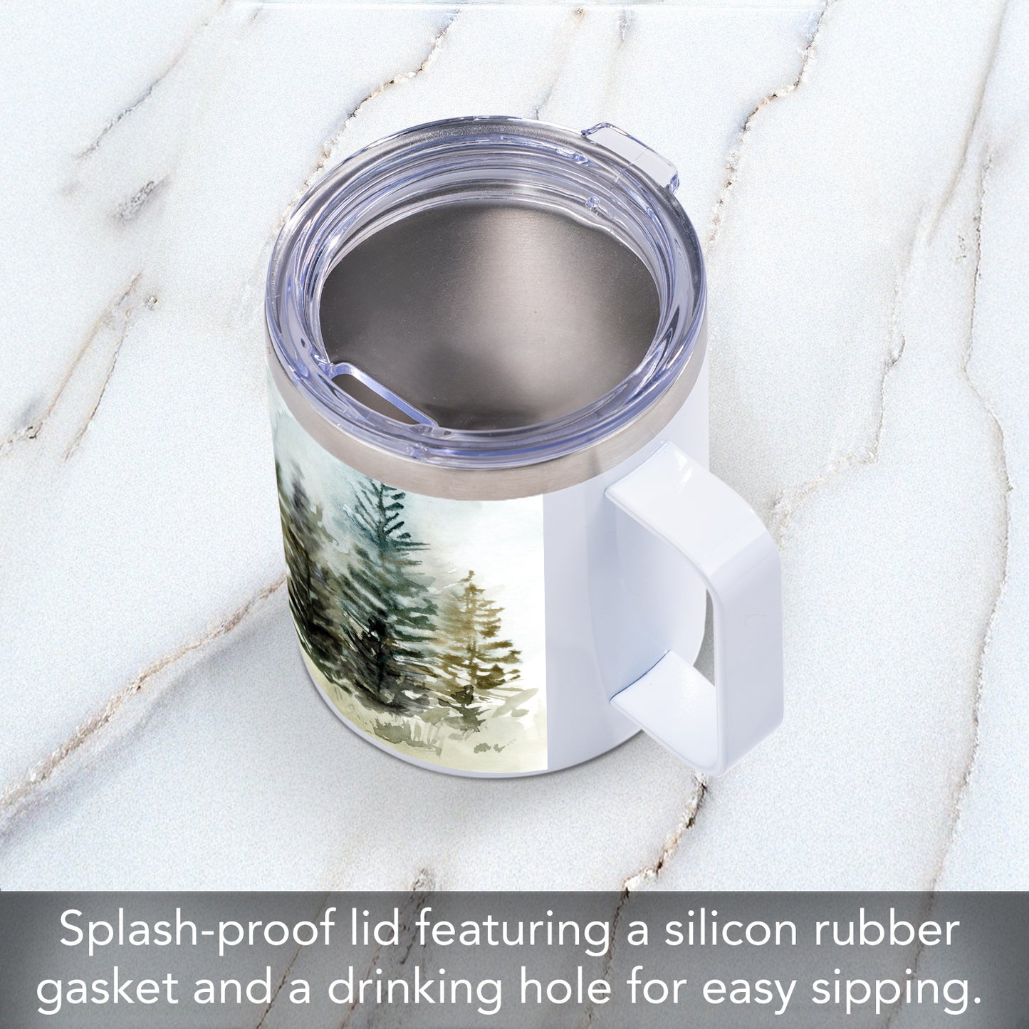 Highland Home Misty Tree Line Stainless Steel Travel Mug with Lid 12 oz. Manufactured in the USA
