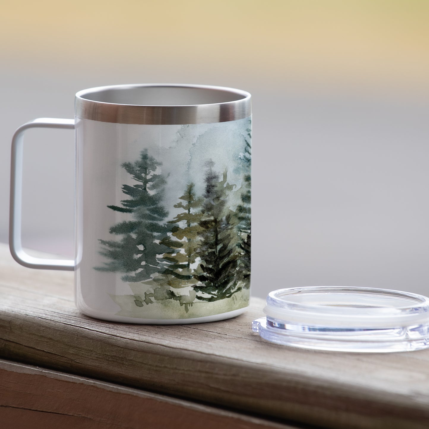 Highland Home Misty Tree Line Stainless Steel Travel Mug with Lid 12 oz. Manufactured in the USA