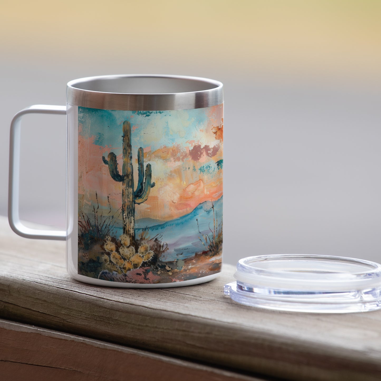 Highland Home Desert Dream Decorative Stainless Steel Insulated Travel Mug with Lid and Handle 12 oz. Manufactured in the USA Dishwasher Safe