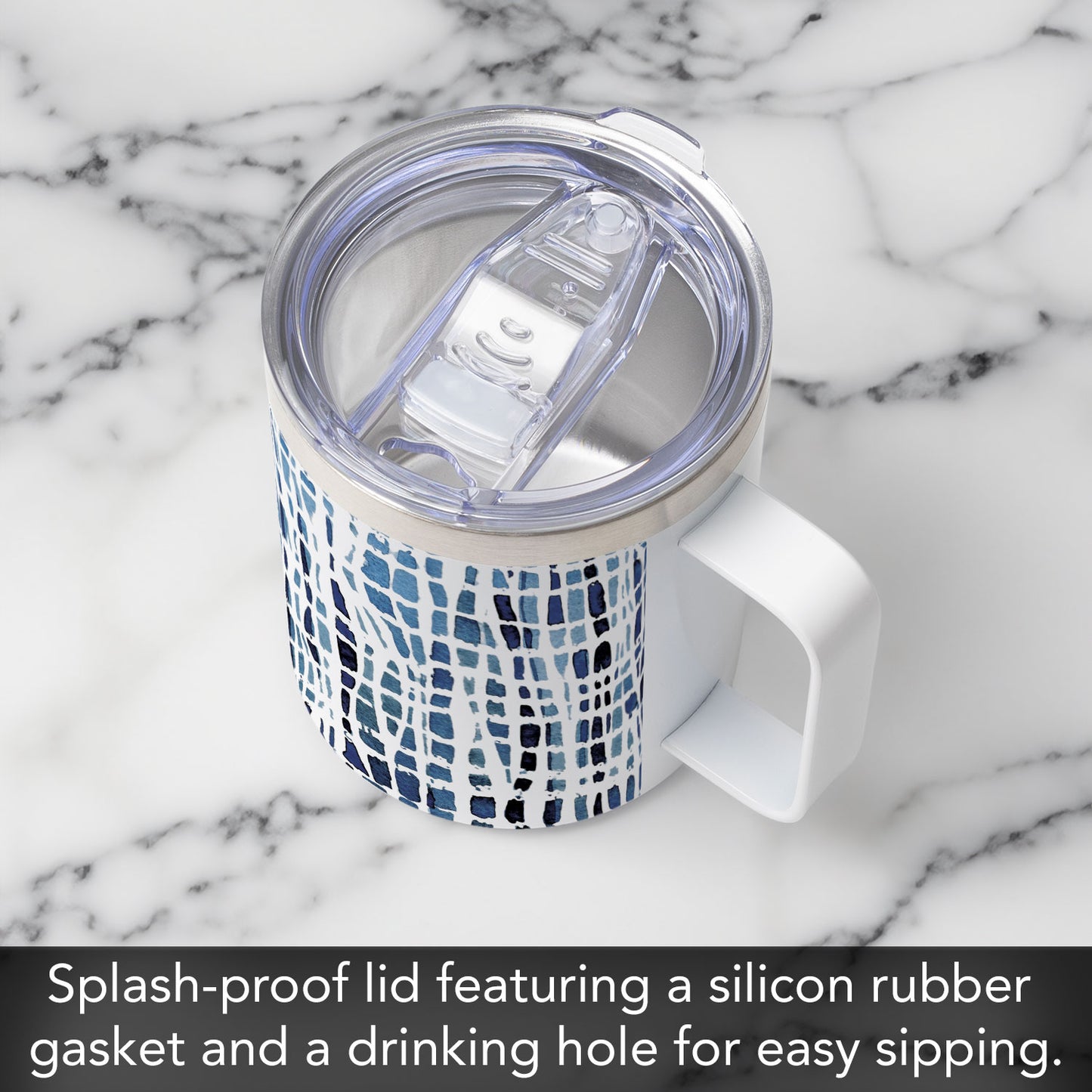 Wavy Indigo Decorative Stainless Steel Insulated Travel Mug with Lid 12 oz.