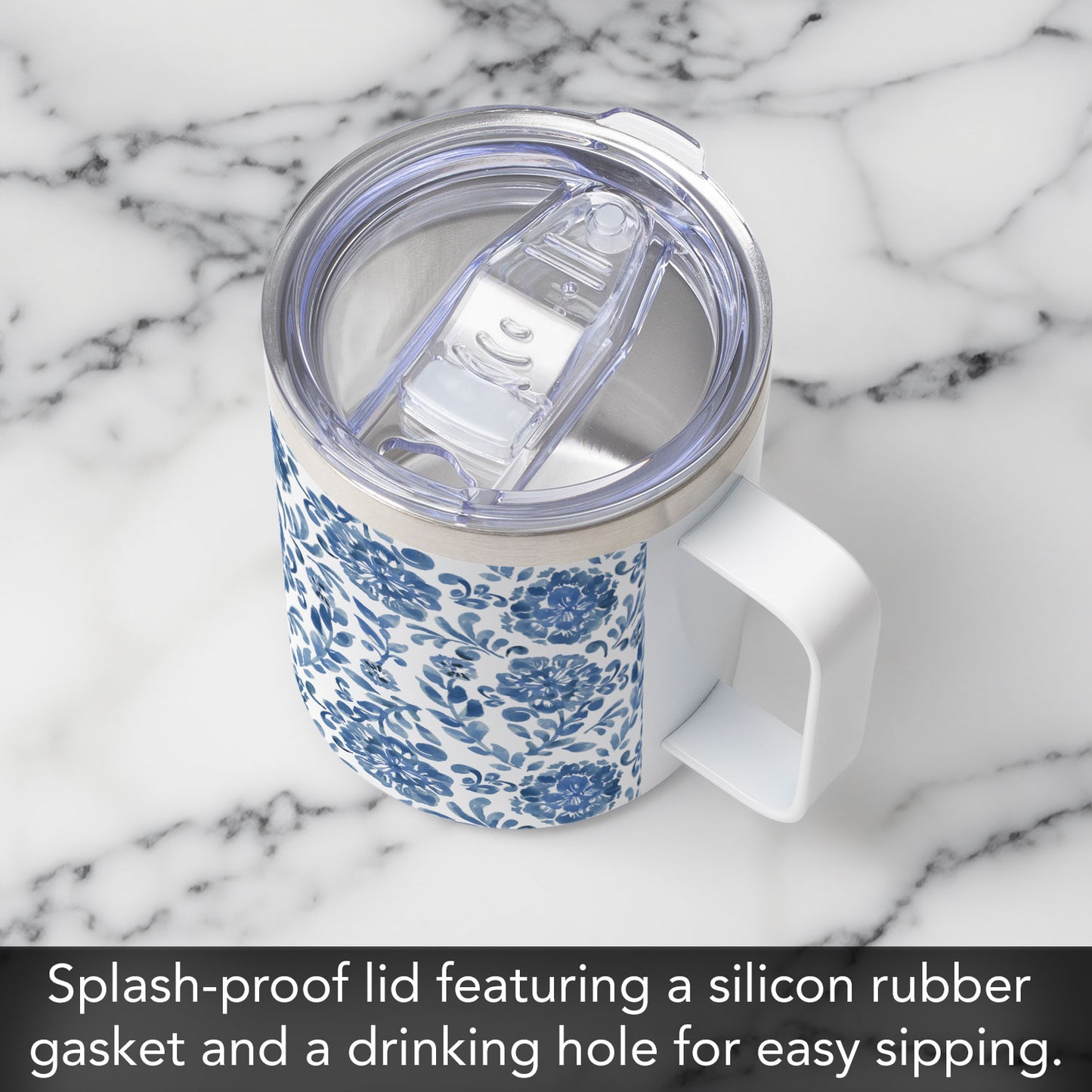 Blue Paisley Decorative Stainless Steel Insulated Travel Mug with Lid 12 oz.