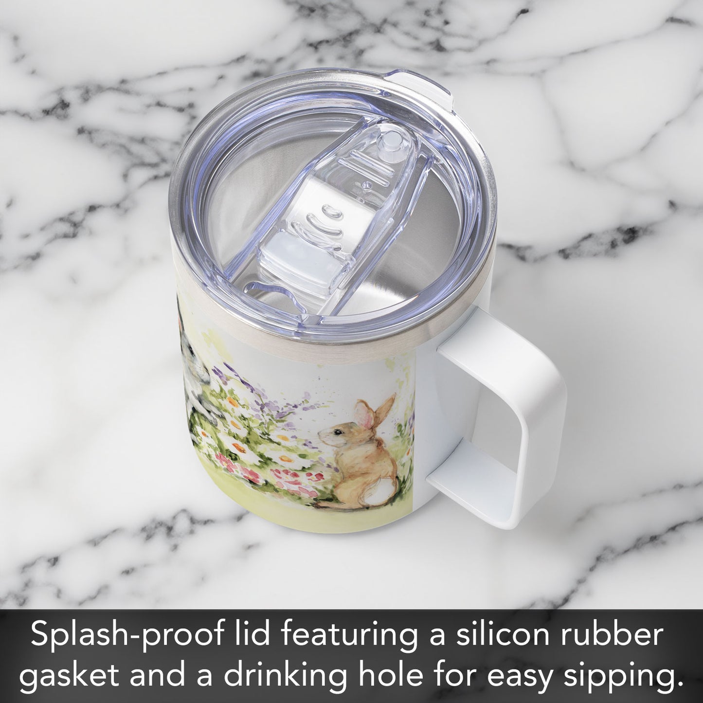 Garden Bunnies Decorative Stainless Steel Insulated Travel Mug with Lid 12 oz.
