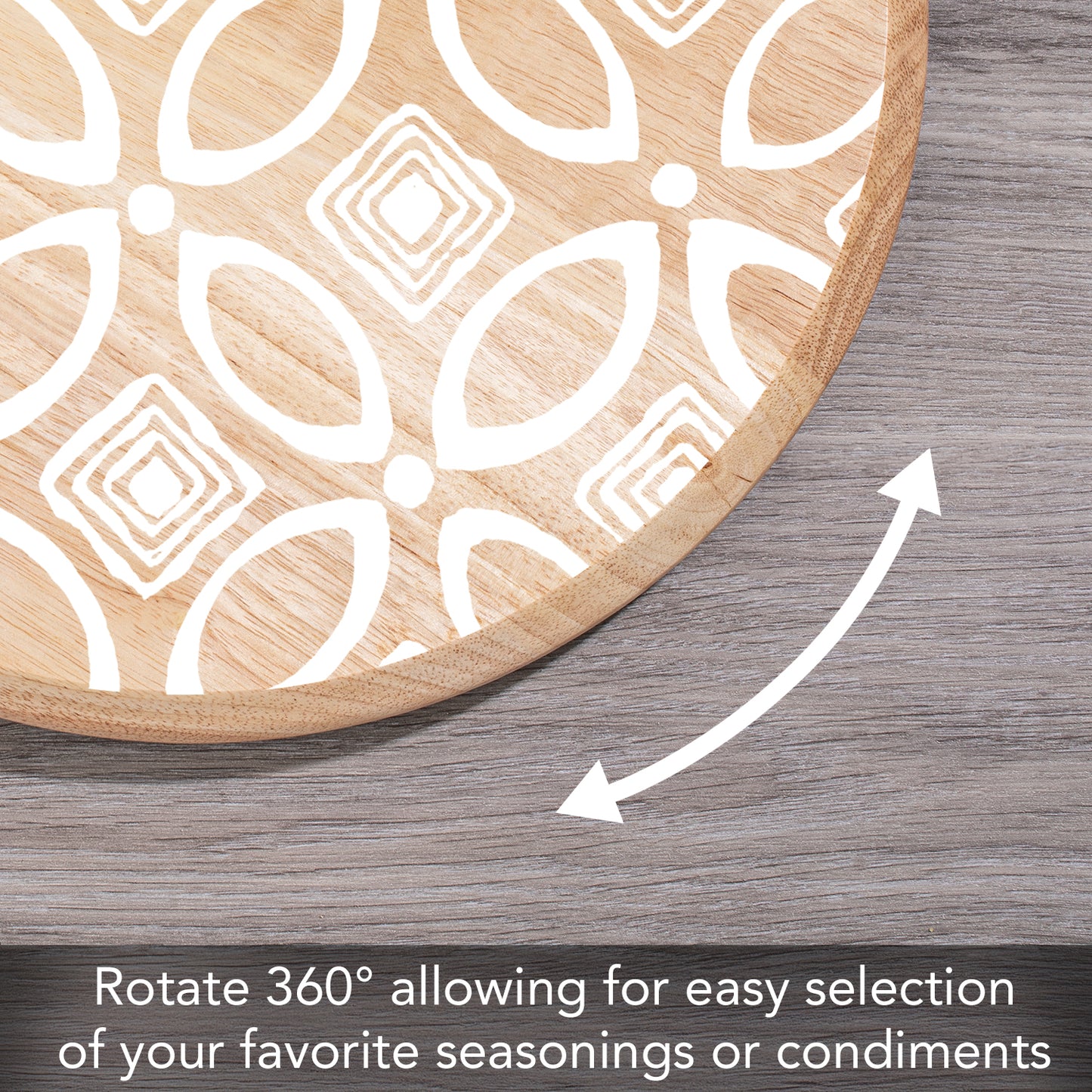 CounterArt White Geometric Pattern Wood Lazy Susan Turntable 14" Diameter for Serving Kitchen Organization Condiment Caddy