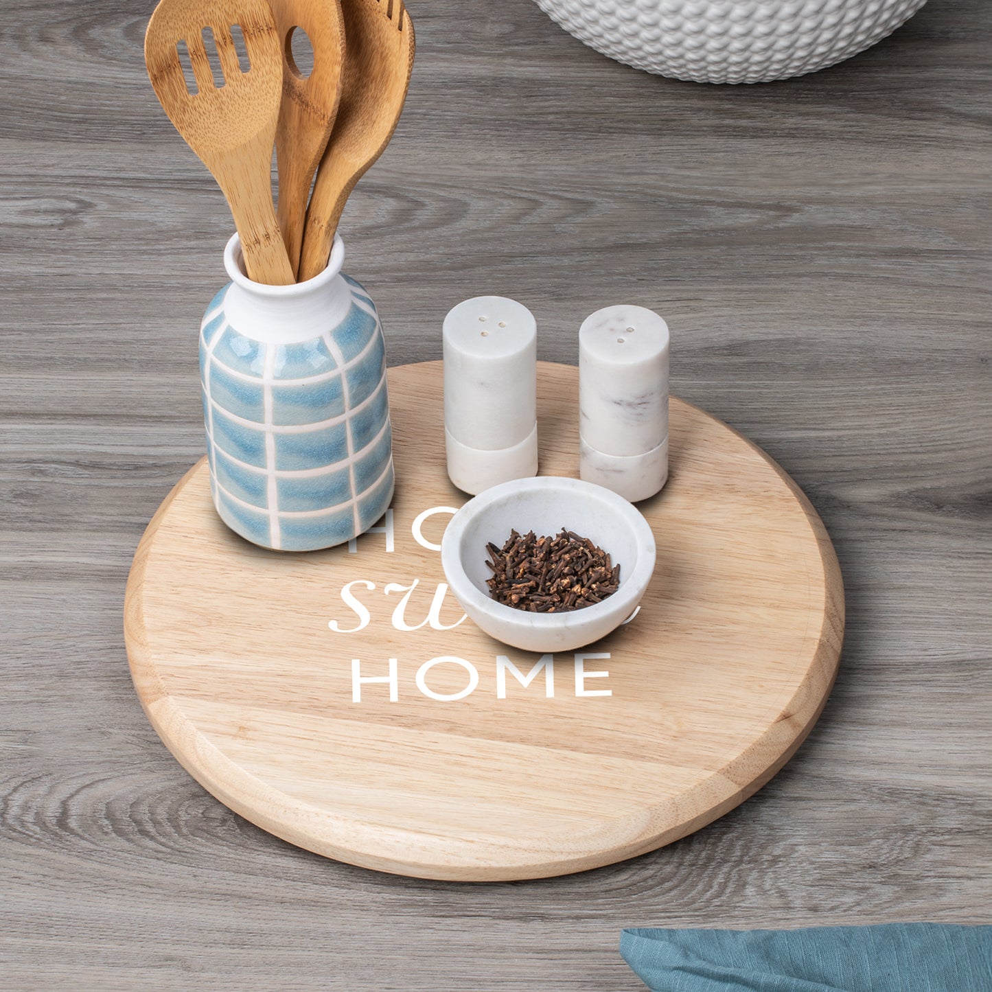 CounterArt Home Sweet Home Wood Lazy Susan Turntable 14" Diameter for Serving Kitchen Organization Condiment Caddy