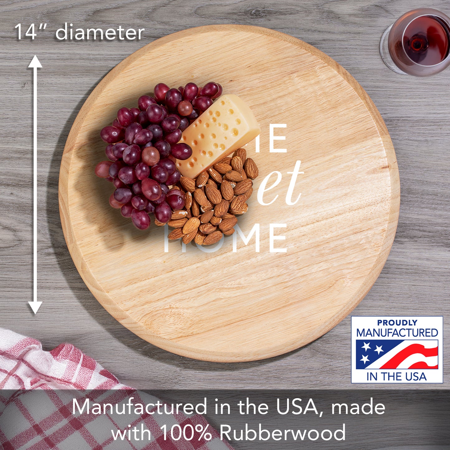 CounterArt Home Sweet Home Wood Lazy Susan Turntable 14" Diameter for Serving Kitchen Organization Condiment Caddy