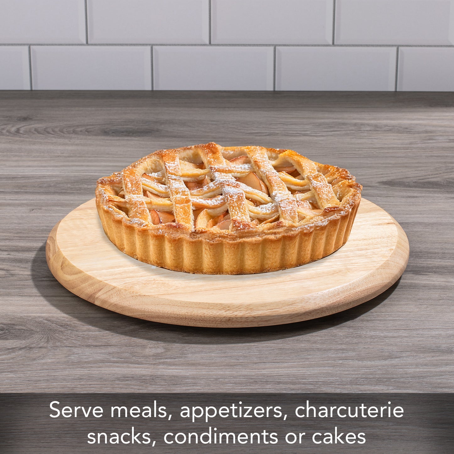 CounterArt Home Sweet Home Wood Lazy Susan Turntable 14" Diameter for Serving Kitchen Organization Condiment Caddy