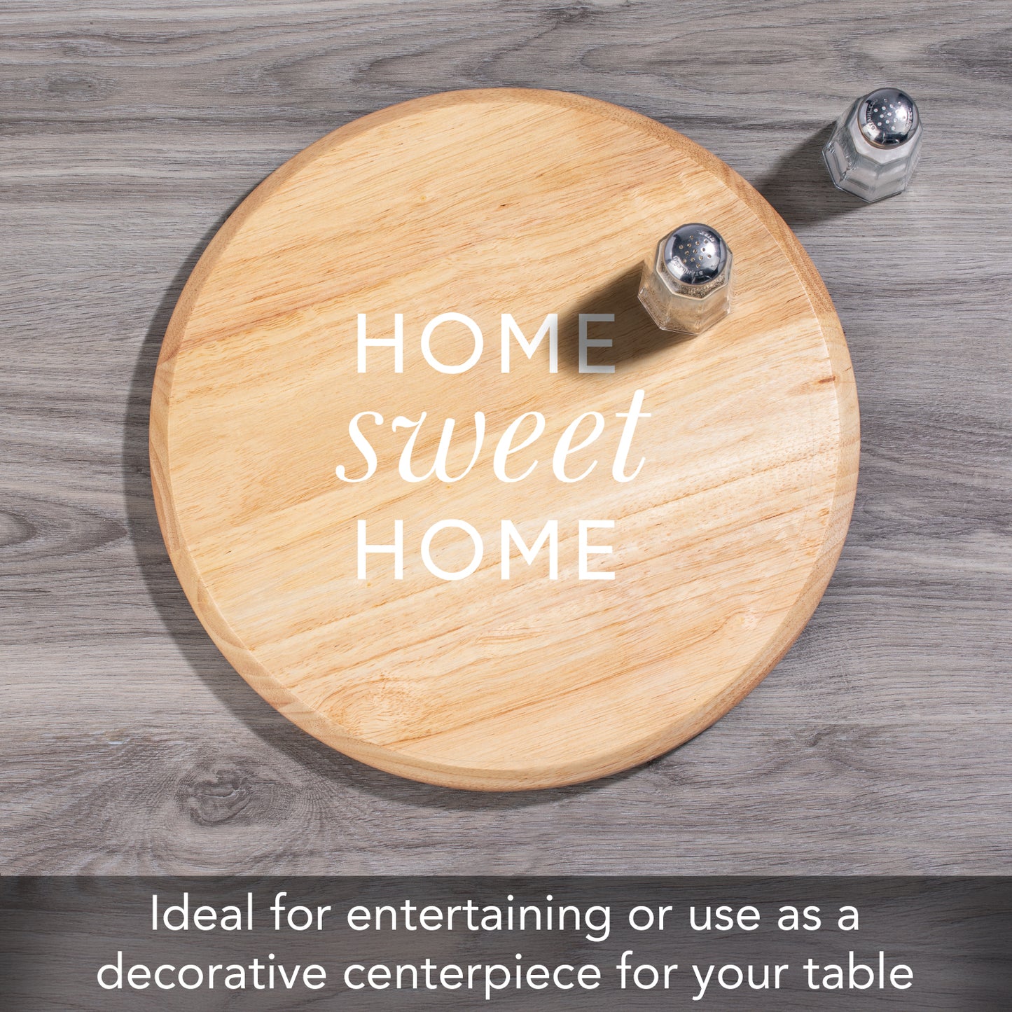 CounterArt Home Sweet Home Wood Lazy Susan Turntable 14" Diameter for Serving Kitchen Organization Condiment Caddy