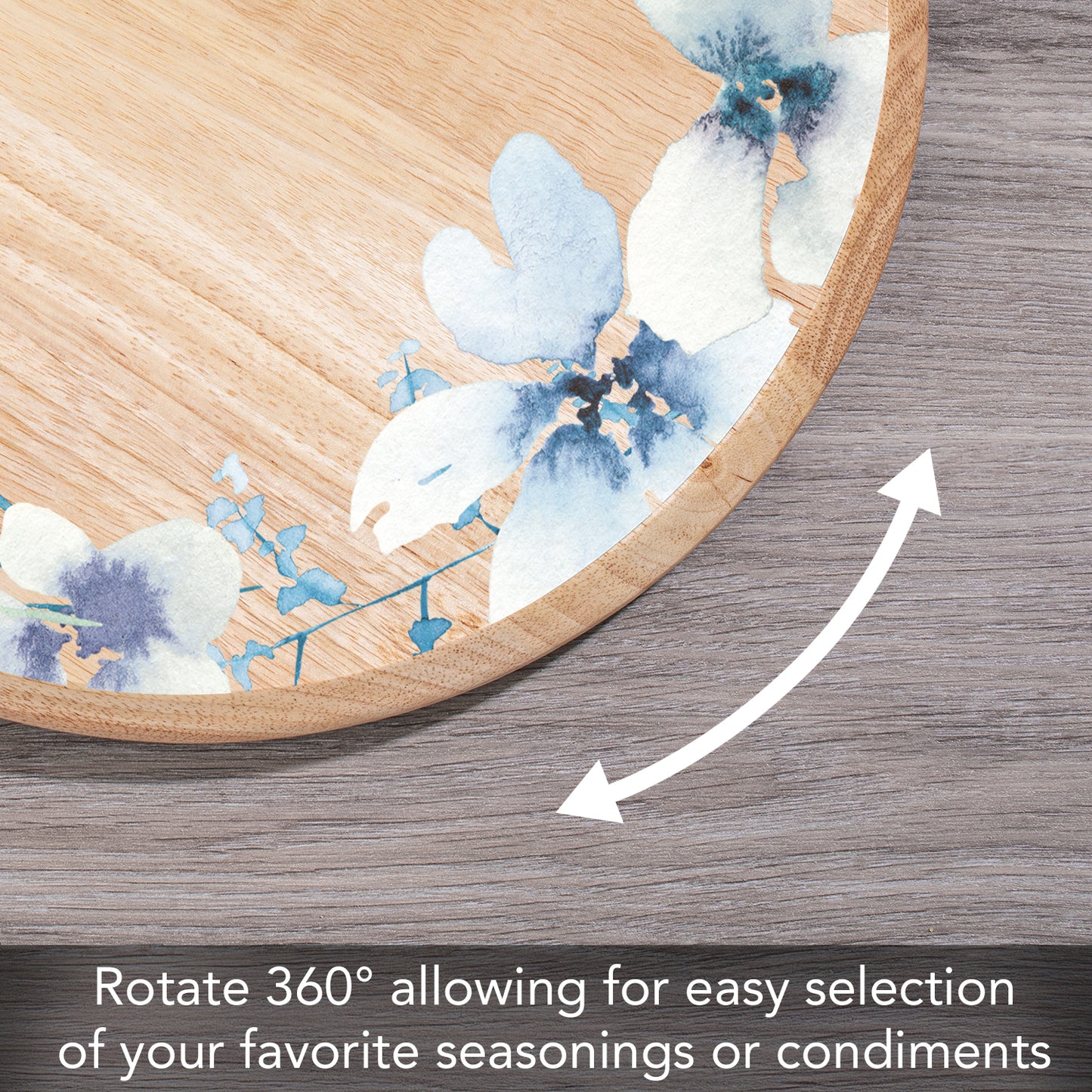 CounterArt White Floral Wreath Wood Lazy Susan Turntable 14" Diameter for Serving Kitchen Organization Condiment Caddy