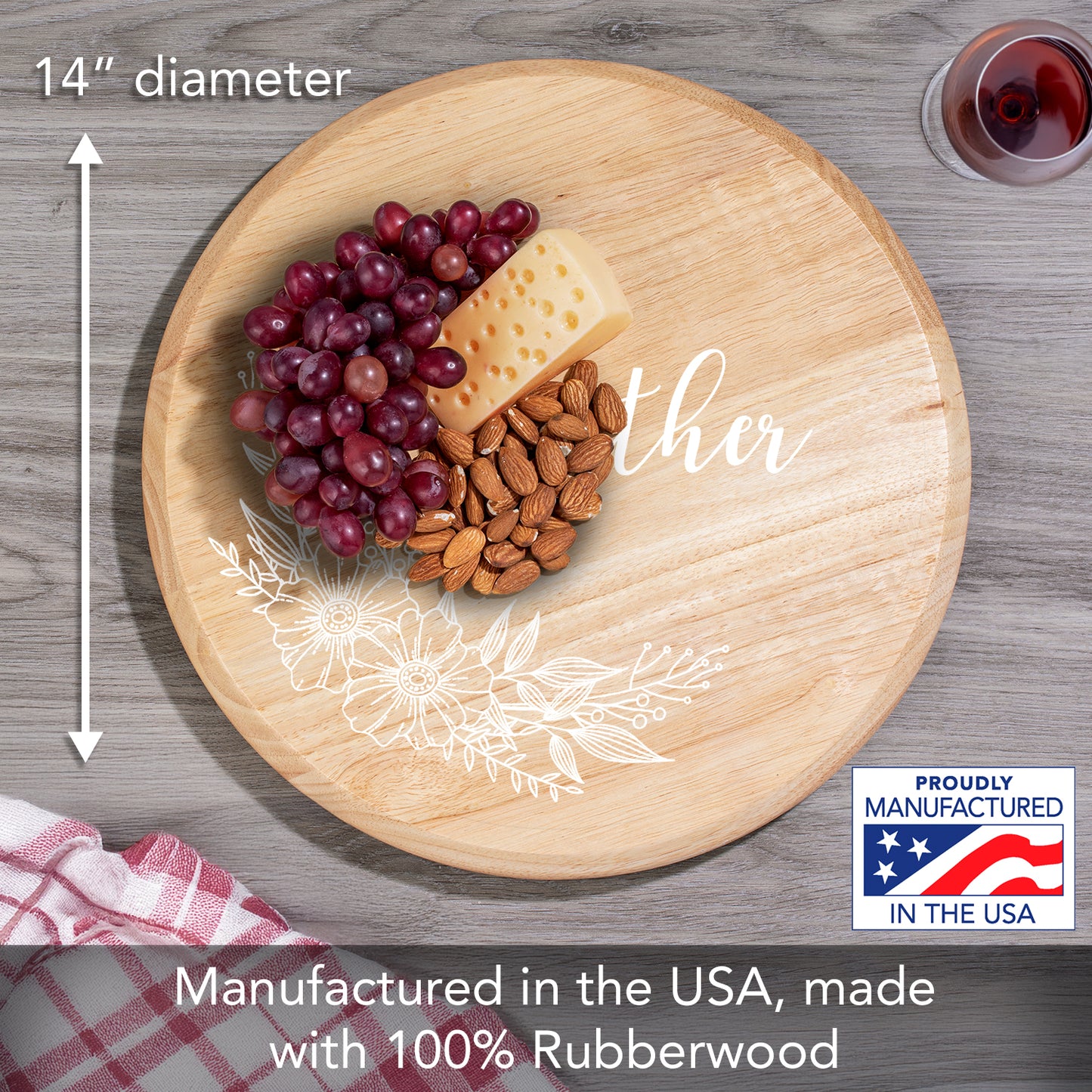 CounterArt Floral Gather Wood Lazy Susan Turntable 14" Diameter for Serving Kitchen Organization Condiment Caddy