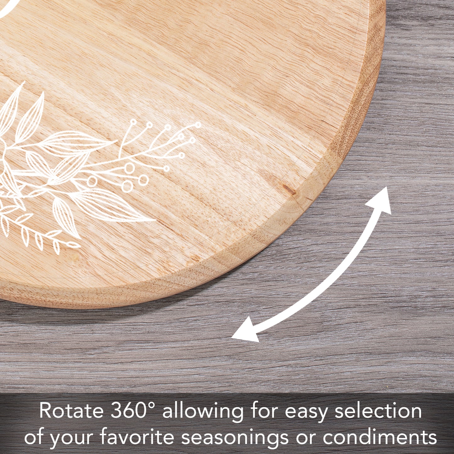 CounterArt Floral Gather Wood Lazy Susan Turntable 14" Diameter for Serving Kitchen Organization Condiment Caddy