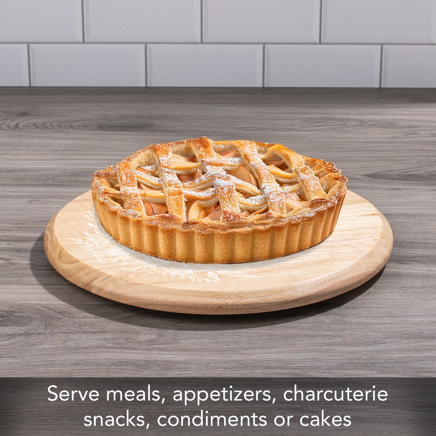 CounterArt Floral Gather Wood Lazy Susan Turntable 14" Diameter for Serving Kitchen Organization Condiment Caddy