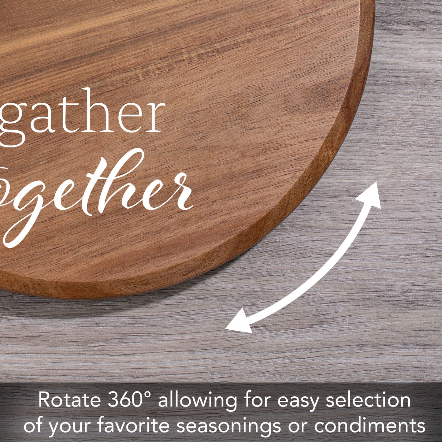Gather Together Natural Acacia Wood Lazy Susan Turntable 14" Diameter for Serving Kitchen Organization Condiment Caddy