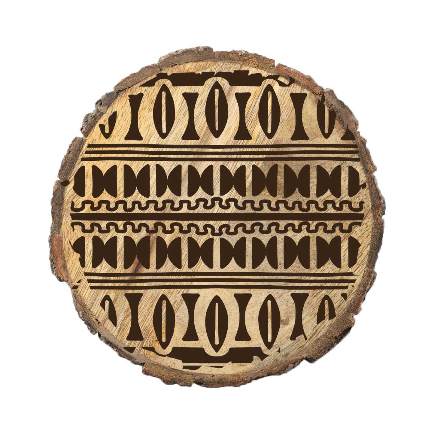 Thirstystone Tribal Pattern 4-Pack Mango Wood Coasters with Bark Edges 4.5" Round Manufactured in The USA