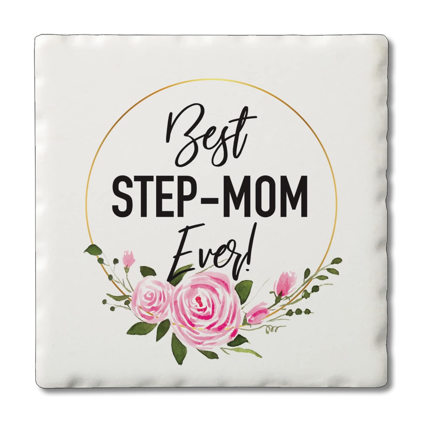 Thirstystone Best Step Mom 4 Pack Absorbent Stone Tumbled Tile Coasters with Protective Cork Backing 4" Square Manufactured in The USA Artistic Absorbent Easily Wipes Clean