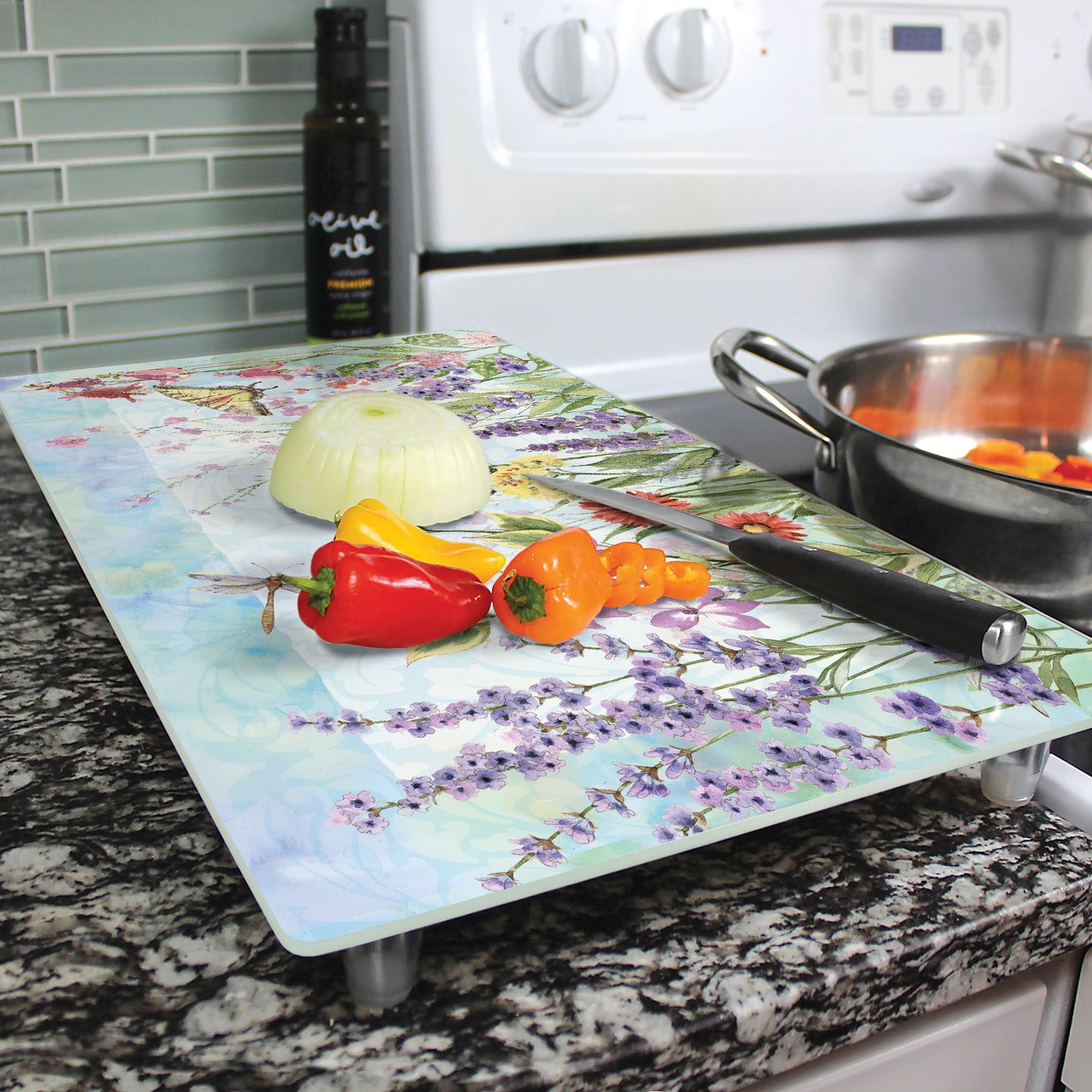 CounterArt Herb Garden 5mm Heat Tolerant Tempered Glass Cutting Board 20.5” x 11.75” Manufactured in the USA Dishwasher Safe