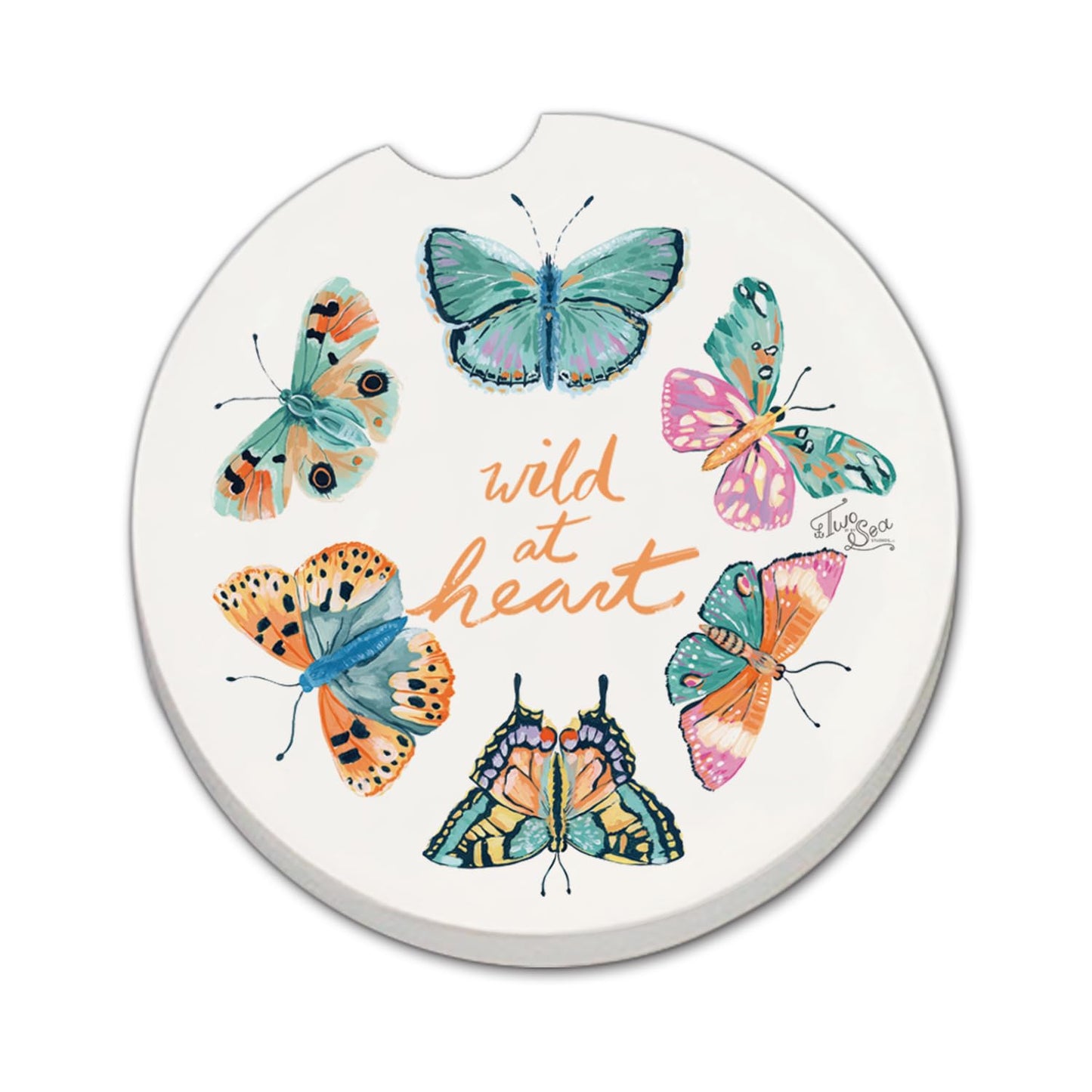 Thirstystone Wild at Heart Butterflies Single Absorbent Stone Coaster for Vehicle Cup Holder 2.6” Diameter Manufactured in The USA