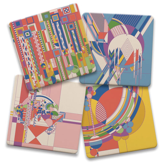 Frank Lloyd Wright 4 Pack Assorted New Liberty Covers Absorbent Stone Coasters Manufactured in the USA