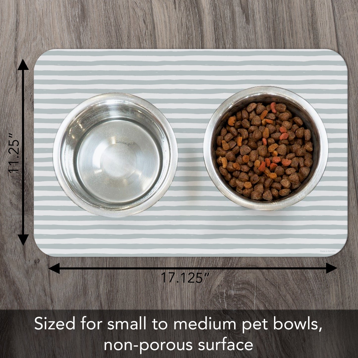 CounterArt Striped Easy Care Waterproof Pet Feeding Mat 17.13” x 11.25” Made in The USA