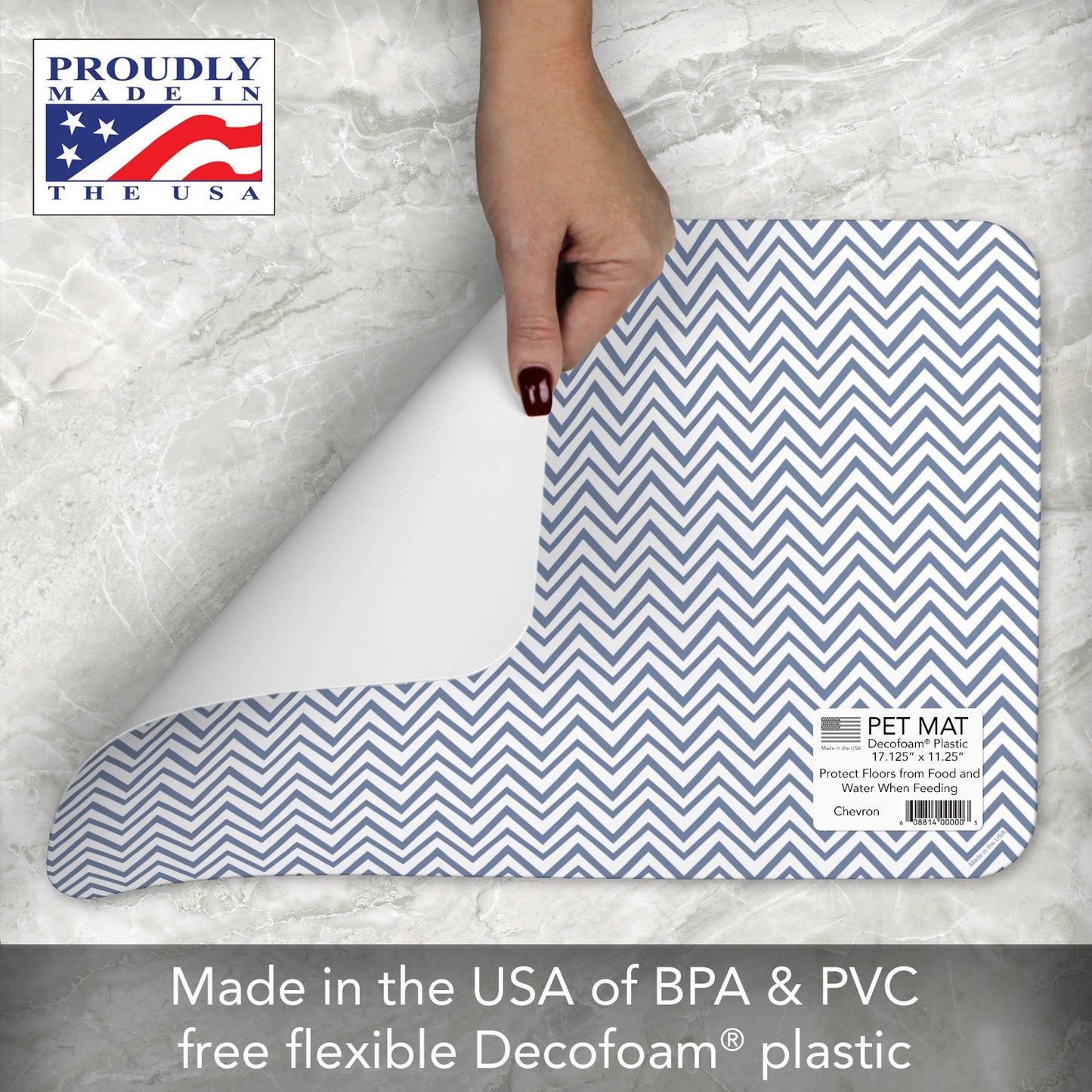 CounterArt Chevron Easy Care Waterproof Pet Feeding Mat 17.13” x 11.25” Made in The USA of BPA Free Plastic, Safe for Pets, Protects Floors from Scratches Stains & Spills