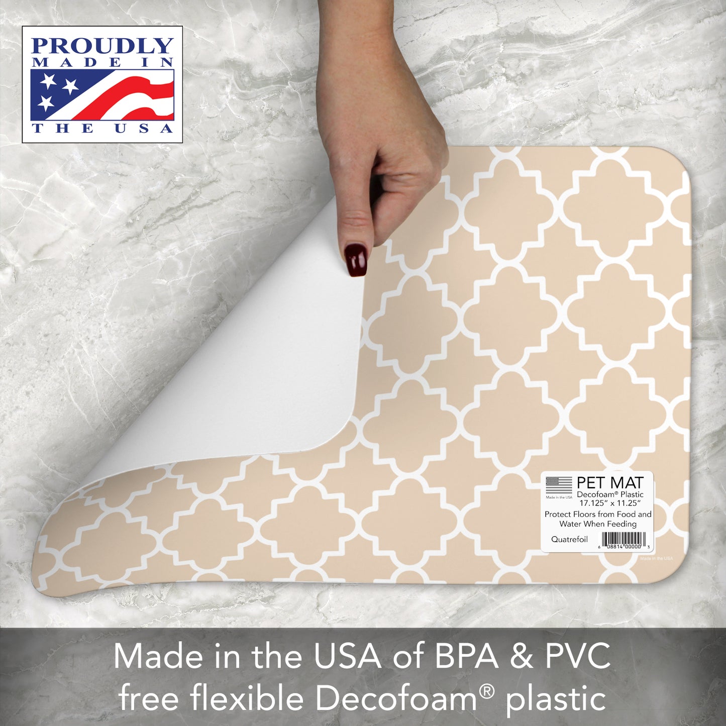 Quatrefoil Easy Care Waterproof Pet Feeding Mat 17.13” x 11.25” Made in The USA