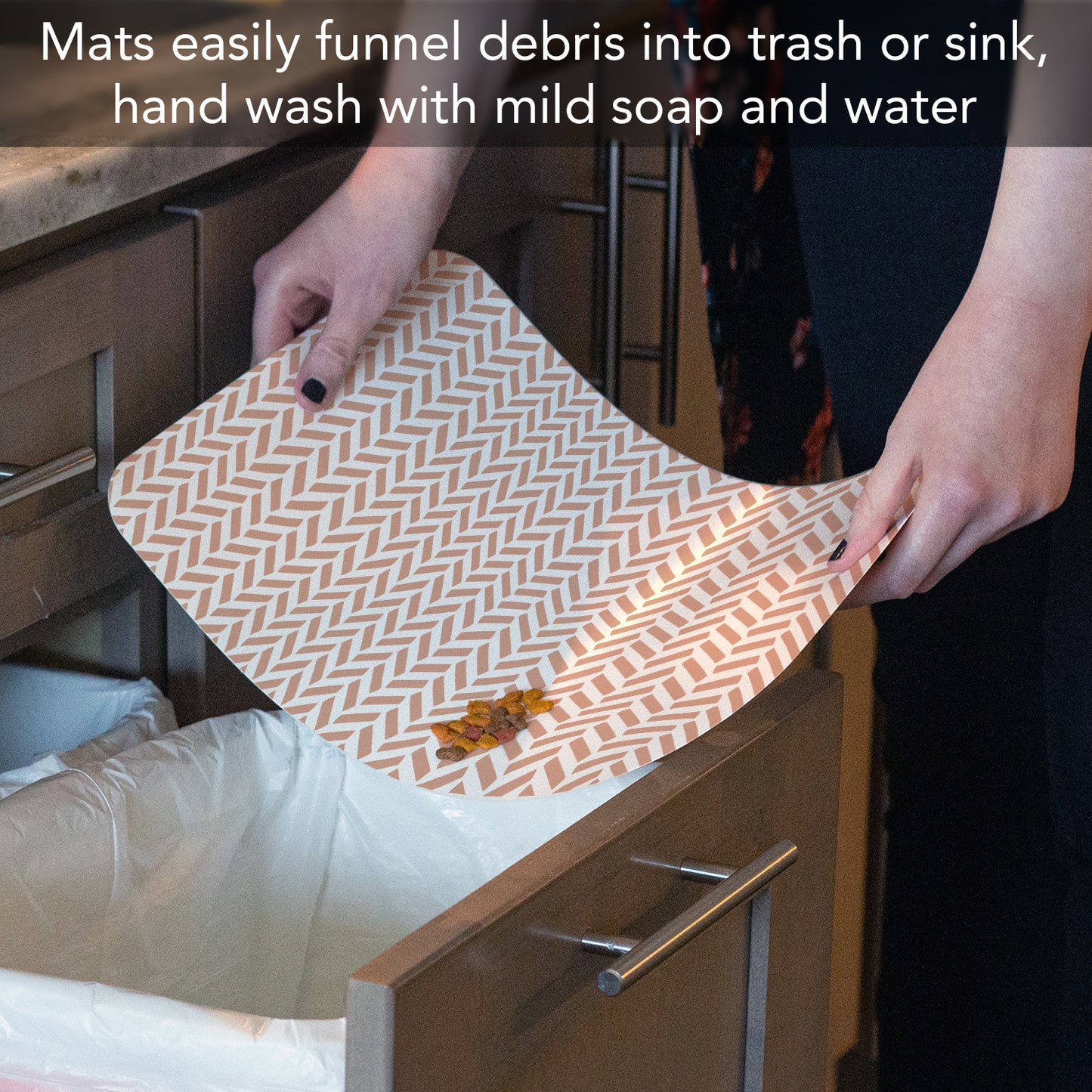 CounterArt Herringbone Easy Care Waterproof Pet Feeding Mat 17.13” x 11.25” Made in The USA of BPA Free Plastic, Safe for Pets, Protects Floors from Scratches Stains & Spills