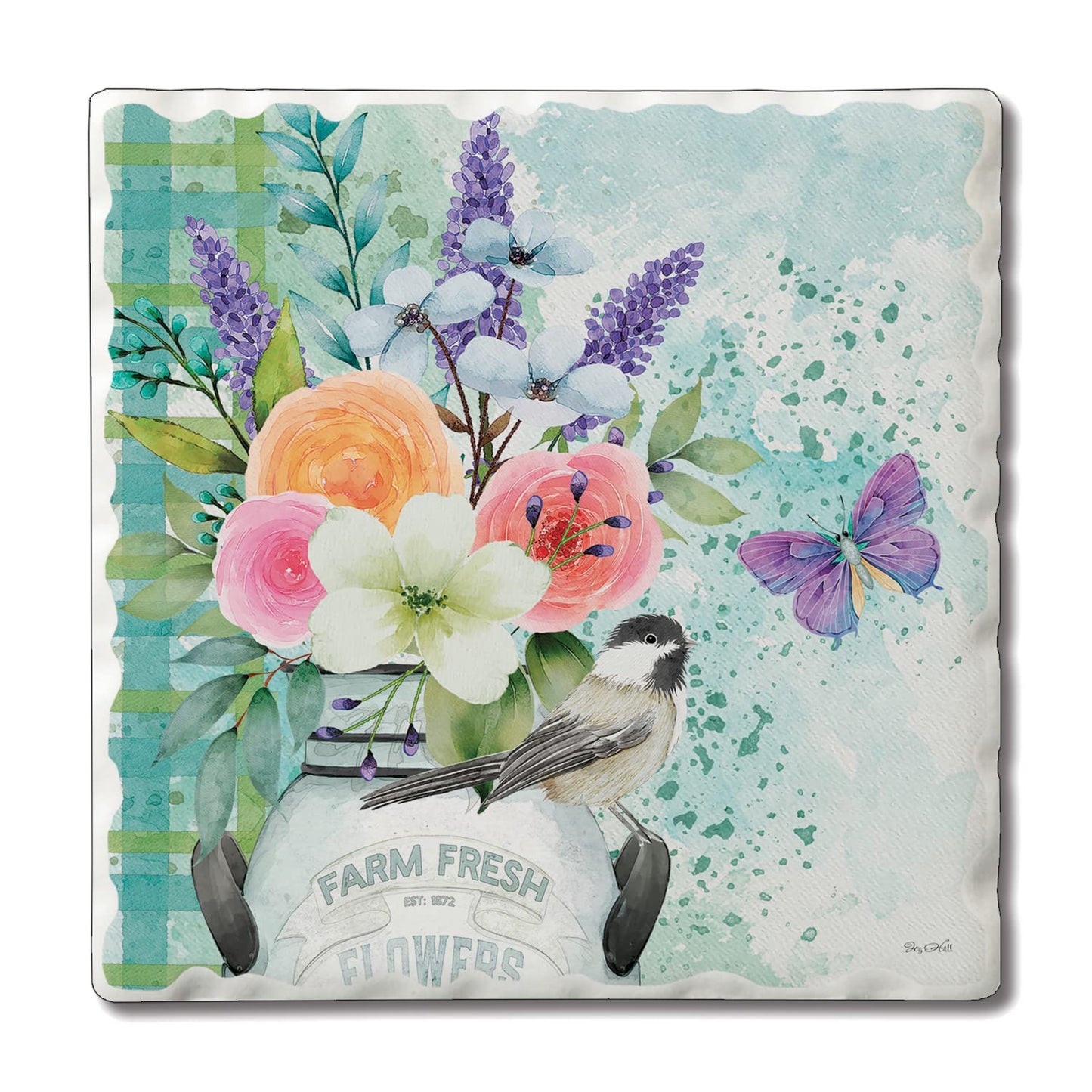 Thirstystone Farm Fresh Flowers Single Tumbled Tile Stone Coaster with Protective Cork Backing Manufactured in The USA 4" Square