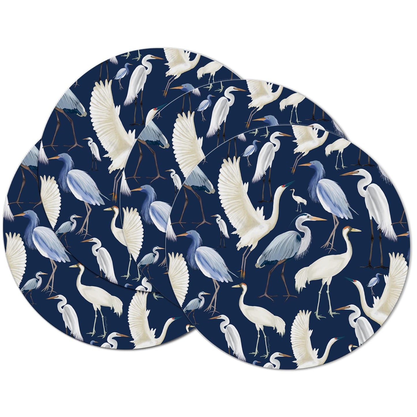 CounterArt Beachy Birds 4 Pack Round Reversible Easy Care Placemats Made in the USA