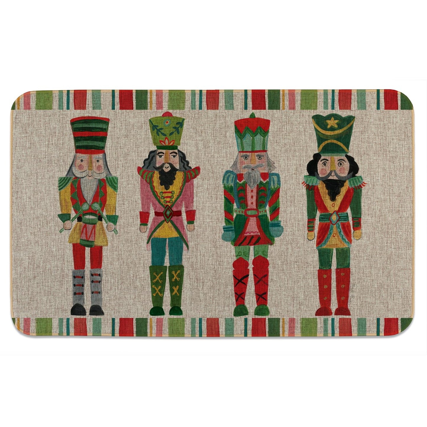 Counterart Nutcracker Holidays Indoor/Outdoor Natural Linen Look Floor Mat with Recycled Rubber Back Manufactured in The USA 29.5” x 17.75”