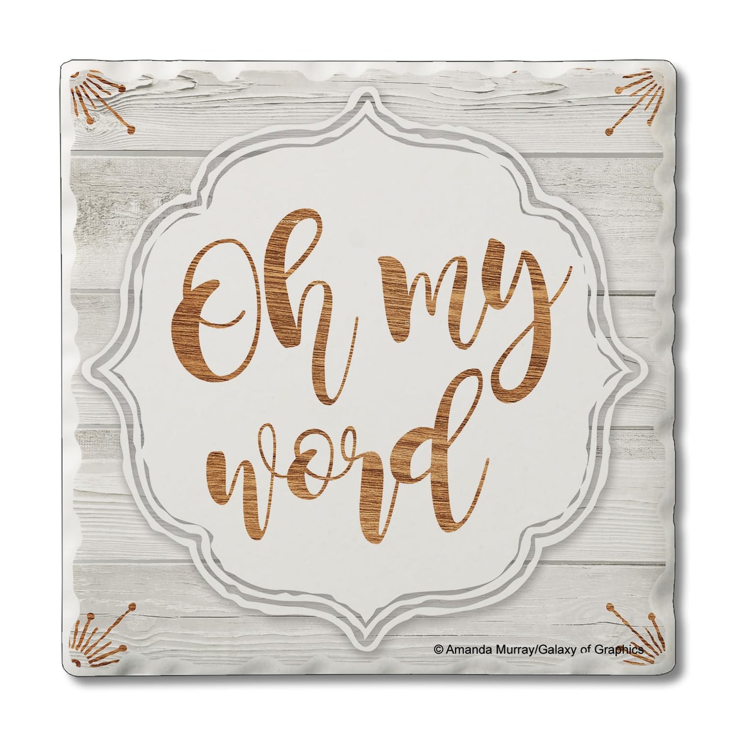 Thirstystone My Word Single Tumbled Tile Stone Coaster with Protective Cork Backing Manufactured in The USA 4" Square, Artistic, Easily Wipes Clean