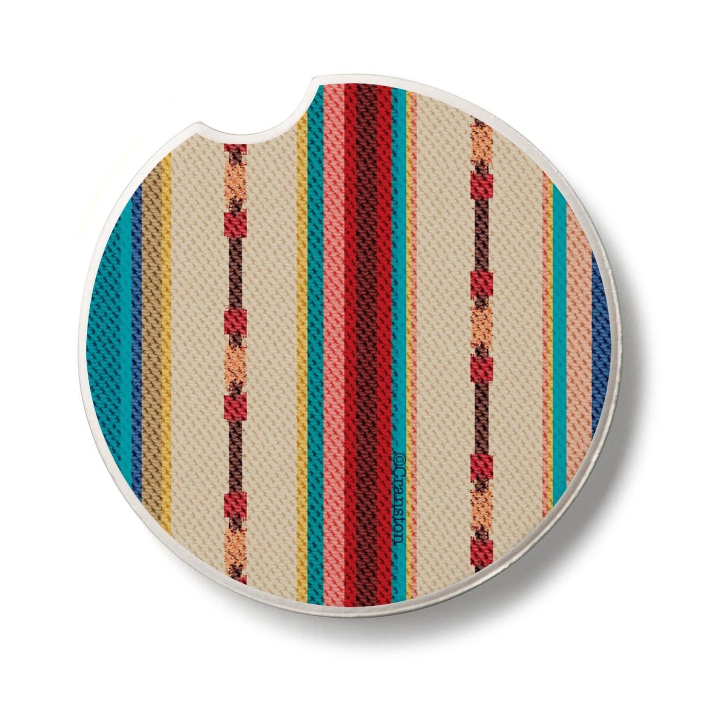 Thirstystone Southwest Stripe Single Absorbent Stone Coaster for Vehicle Cup Holder 2.6” Diameter Manufactured in The USA