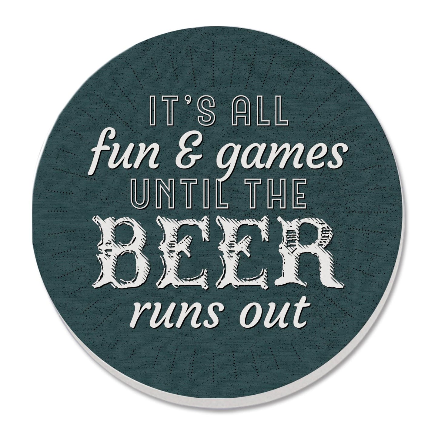 Thirstystone Beer Runs Out Single Round Absorbent Stone Coaster with Protective Cork Backing Manufactured in The USA 4" Diameter