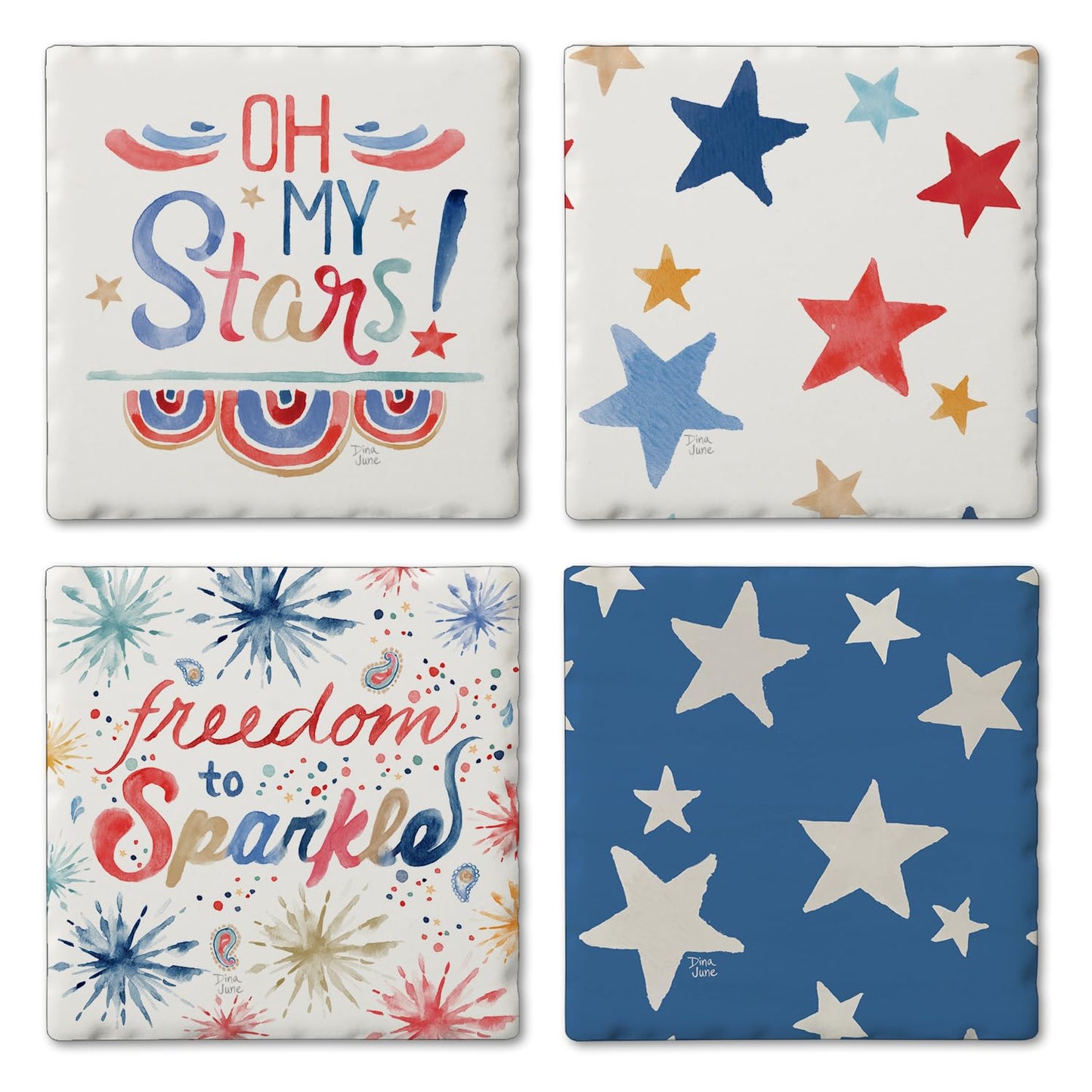 Thirstystone My Stars 4-Pack Tumbled Tile Stone Coasters 4" Square