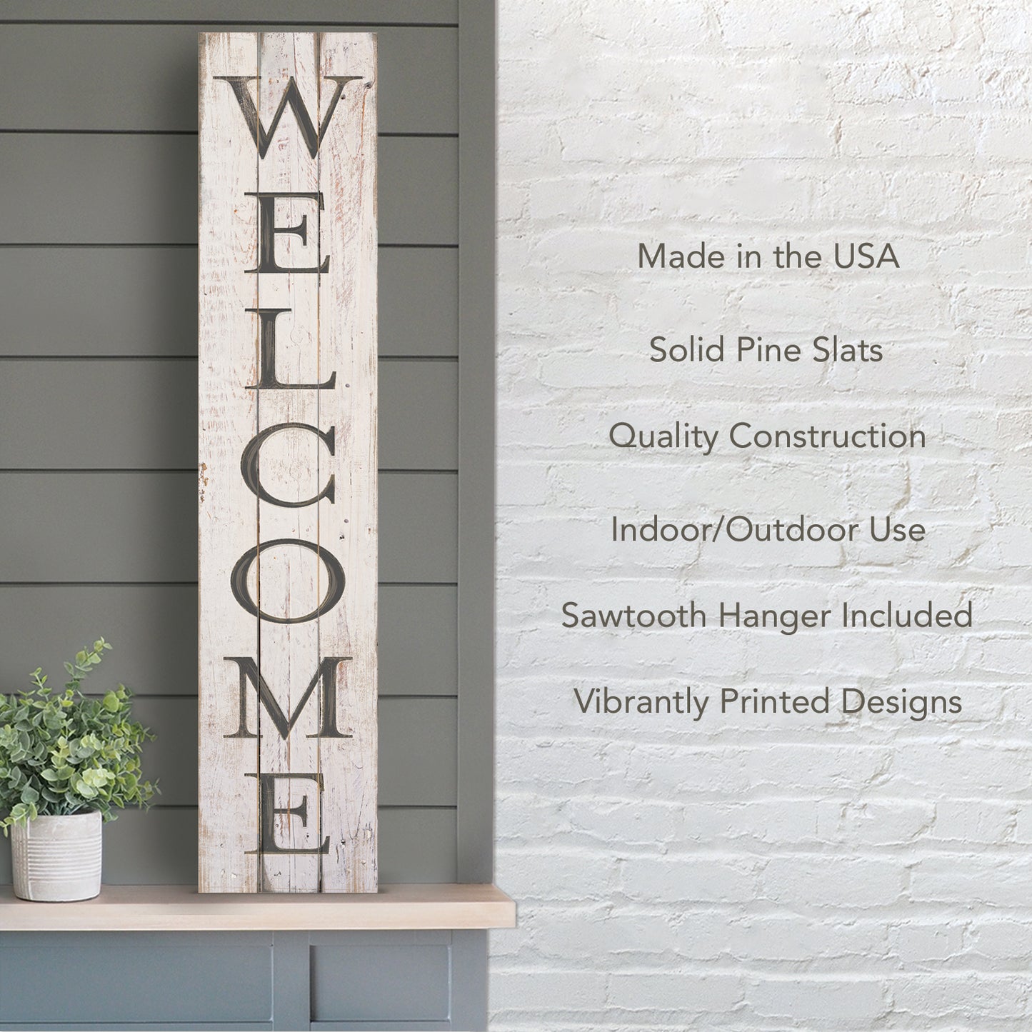 Highland Home "Welcome" Vertical Decorative Indoor/Outdoor Pallet Wood Sign 36" by 7.5" Made in the USA