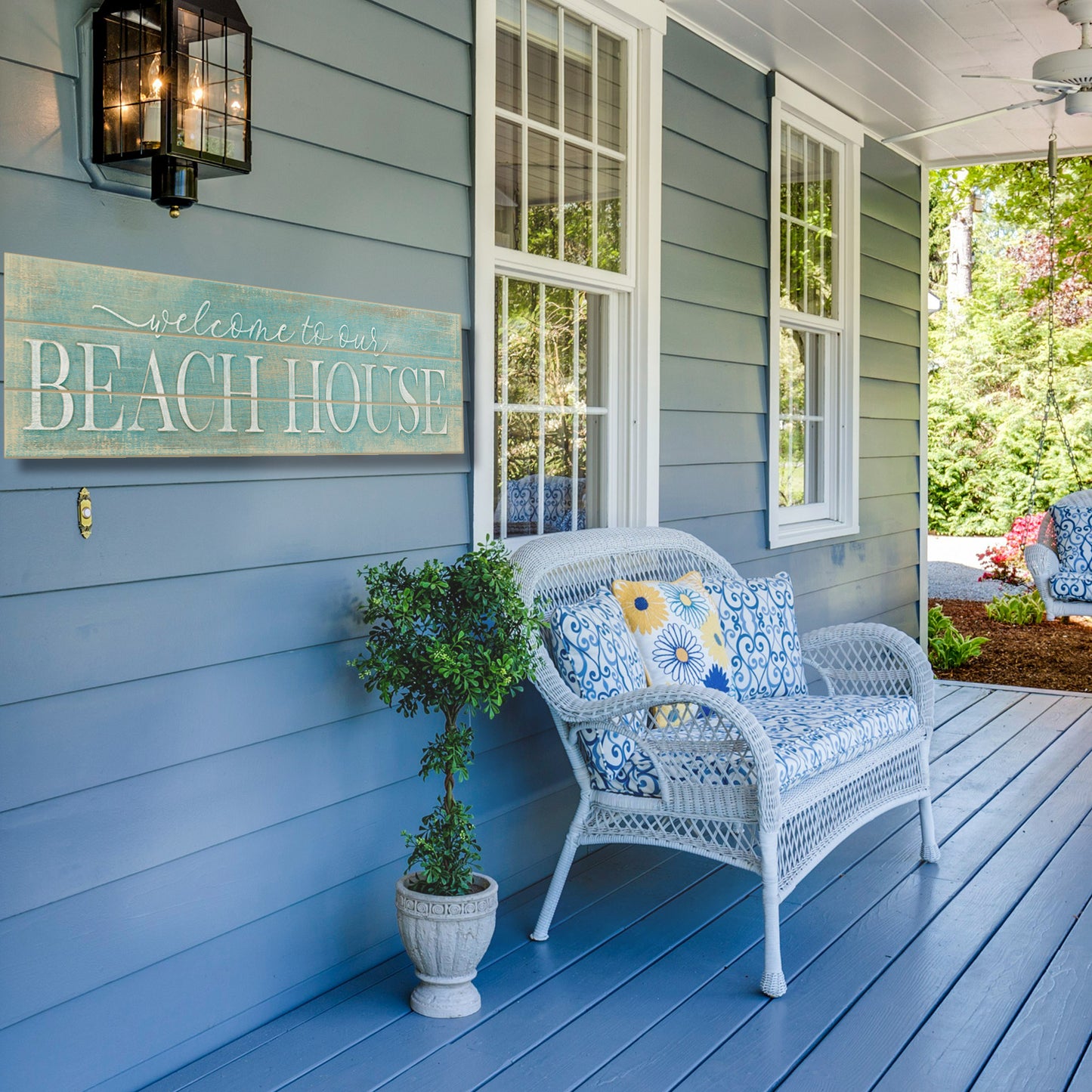 Highland Home "Welcome To Our Beach House" Decorative Indoor/Outdoor Pallet Wood Sign 36" by 7.5" Made in the USA