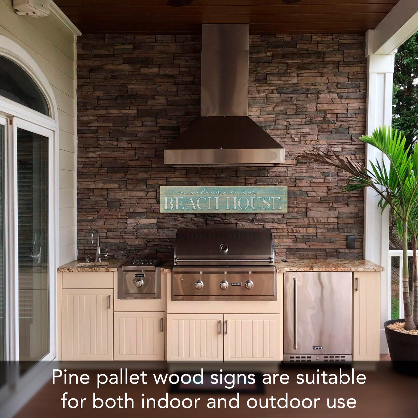 Highland Home "Welcome To Our Beach House" Decorative Indoor/Outdoor Pallet Wood Sign 36" by 7.5" Made in the USA