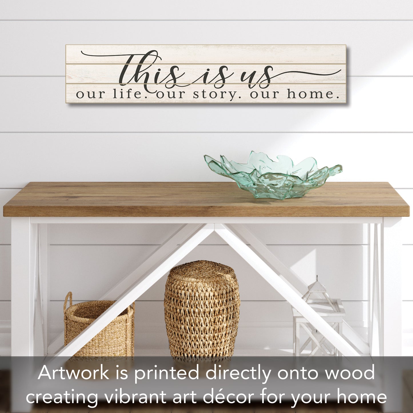 Highland Home "This Is Us Our Life Our Story Our Home" Decorative Indoor/Outdoor Pallet Wood Sign 36" by 7.5" Made in the USA