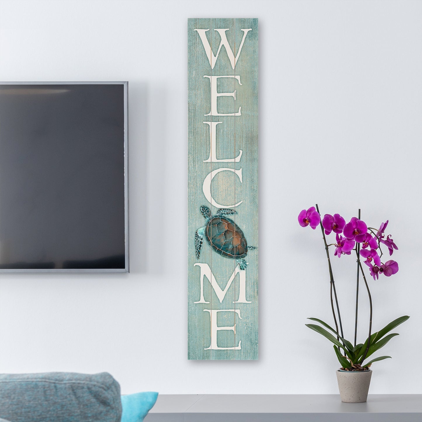CounterArt "Welcome Sea Turtle" Vertical Decorative Indoor/Outdoor Pallet Wood Sign 36" by 7.5" Made in the USA