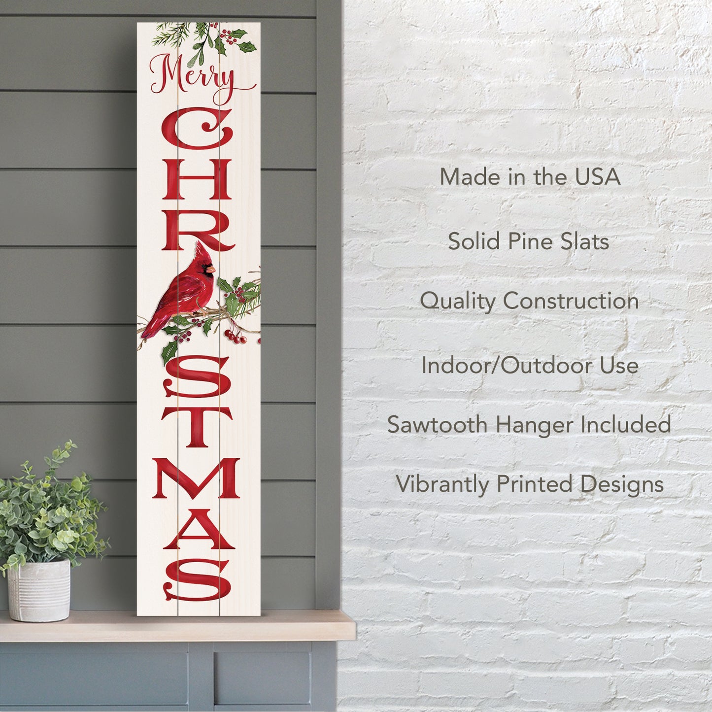 CounterArt "Christmas Cardinal" Vertical Decorative Indoor/Outdoor Pallet Wood Sign 36" by 7.5" Made in the USA