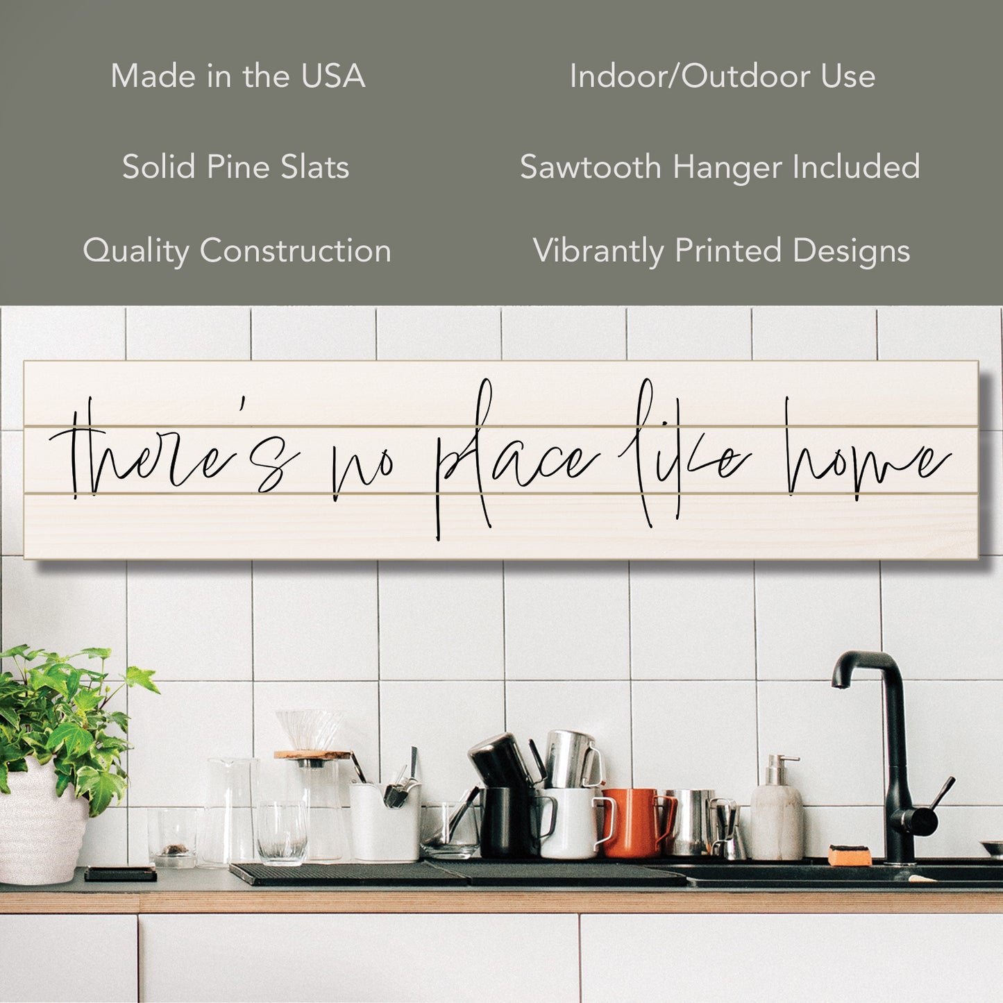 CounterArt "No Place Like Home" Vertical Decorative Indoor/Outdoor Pallet Wood Sign 36" by 7.5" Made in the USA