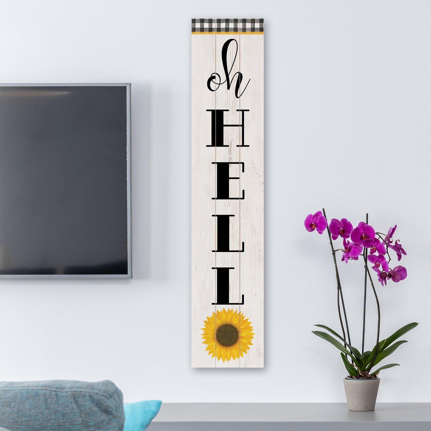 CounterArt "Oh Hello" Vertical Decorative Indoor/Outdoor Pallet Wood Sign 36" by 7.5" Made in the USA