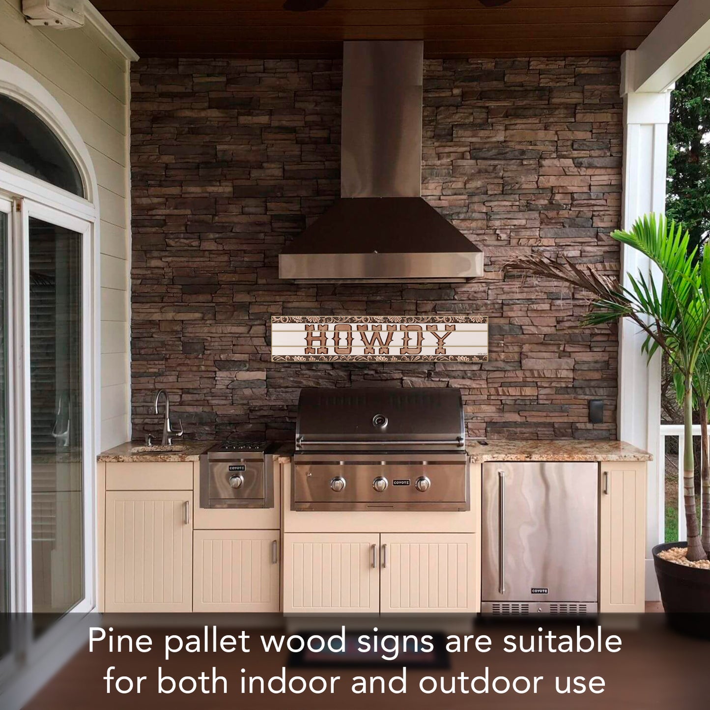 Highland Home Howdy Vertical Decorative Indoor/Outdoor Pallet Wood Sign 36" by 7.5" Made in the USA